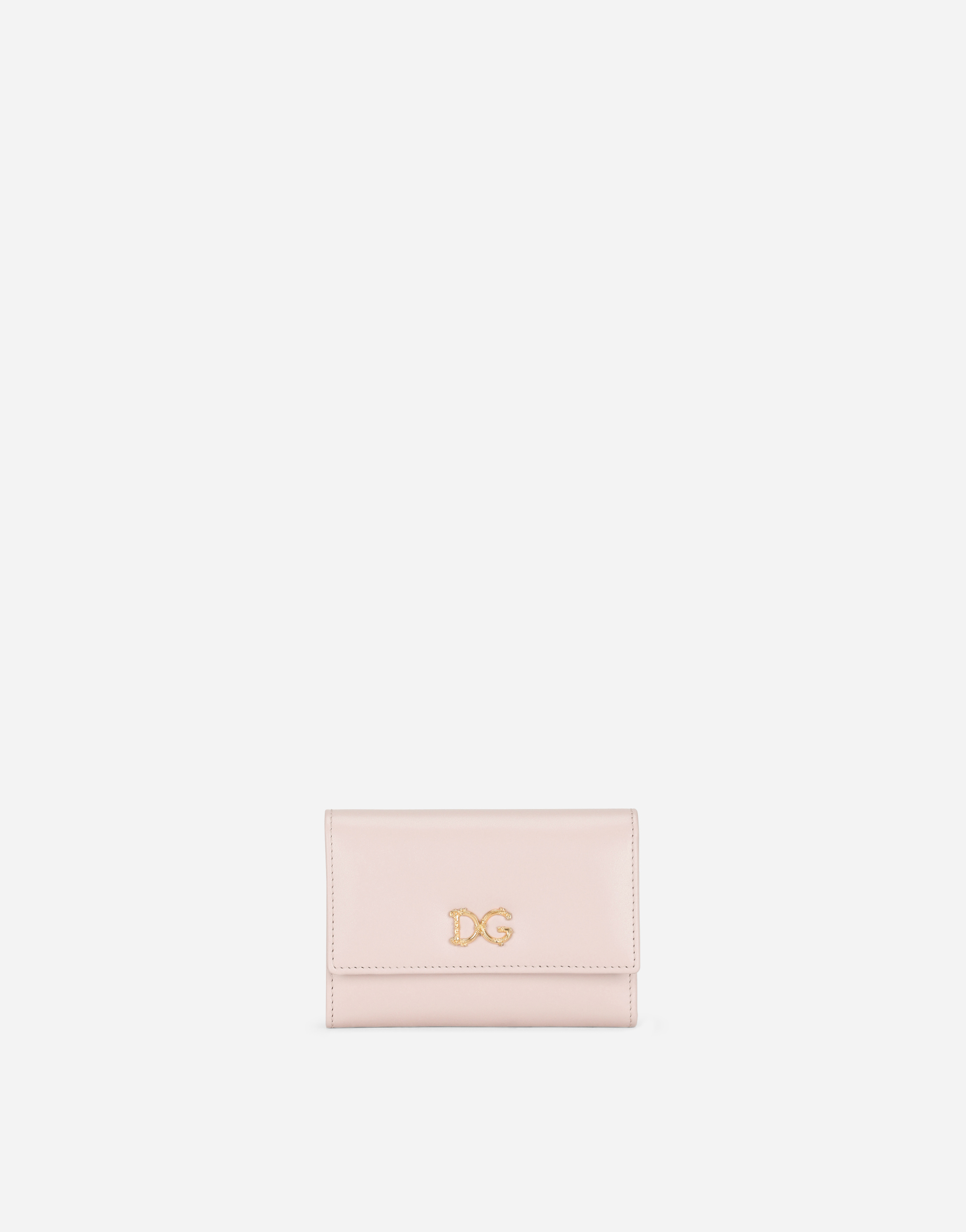 Small calfskin continental wallet with baroque DG in Pale Pink