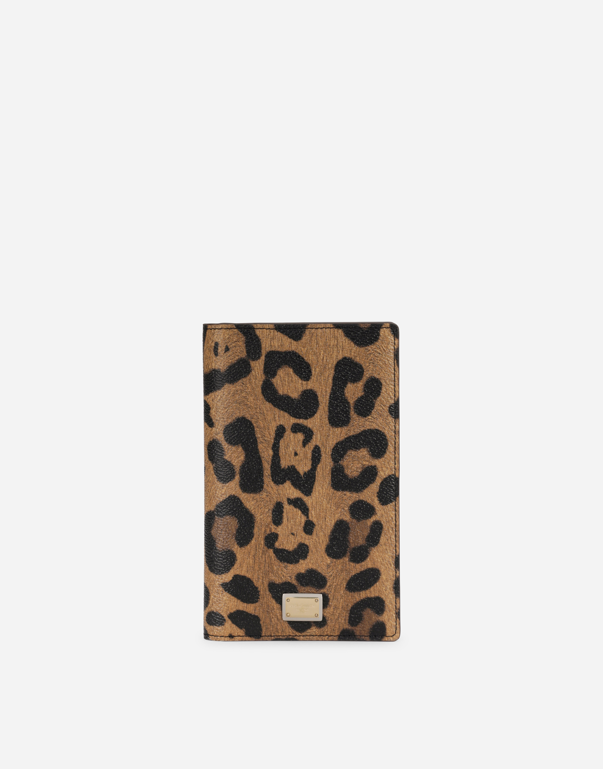Leopard-print Crespo passport holder with branded plate in Multicolor