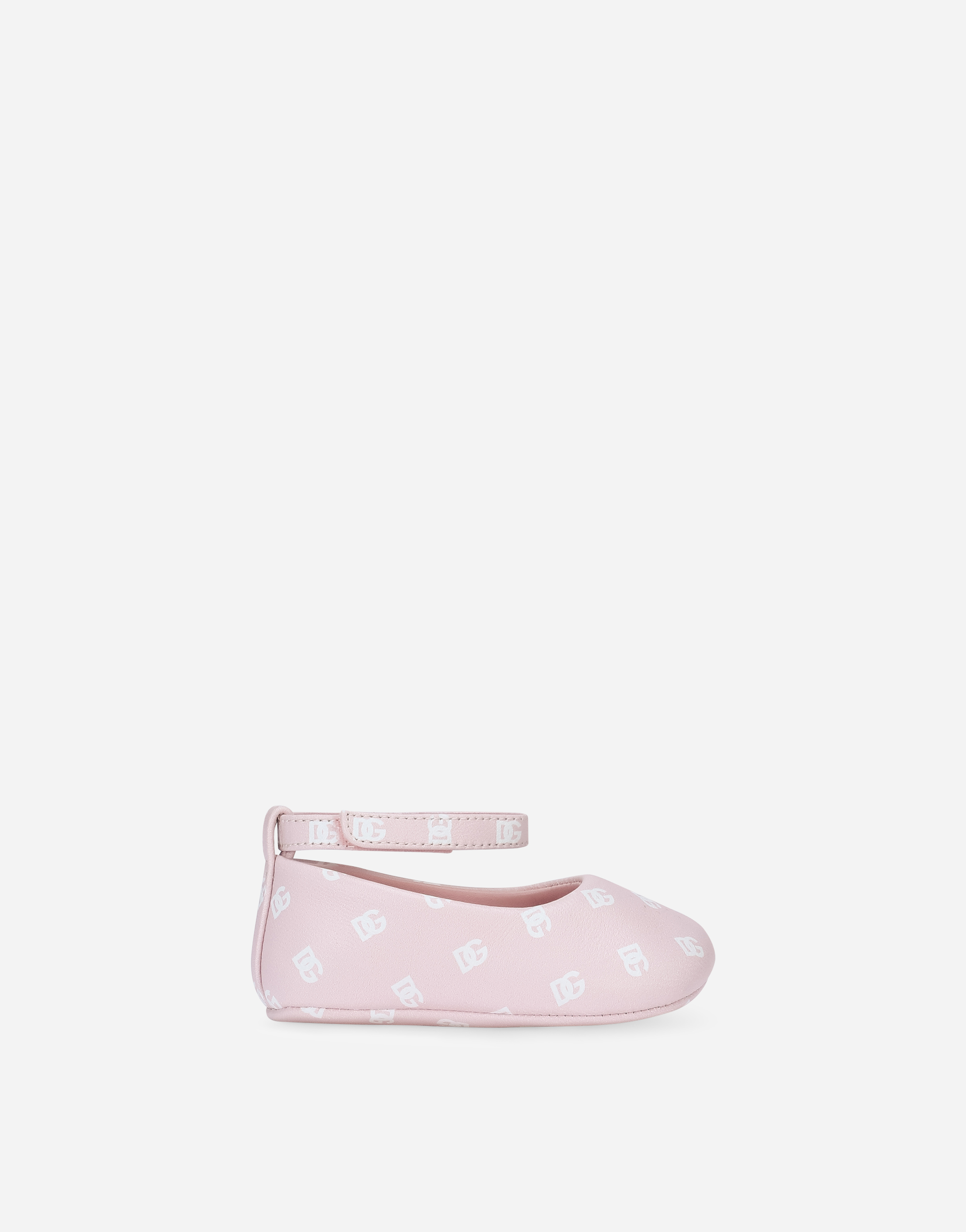 Nappa leather newborn ballet flats with DG-logo print in Pink