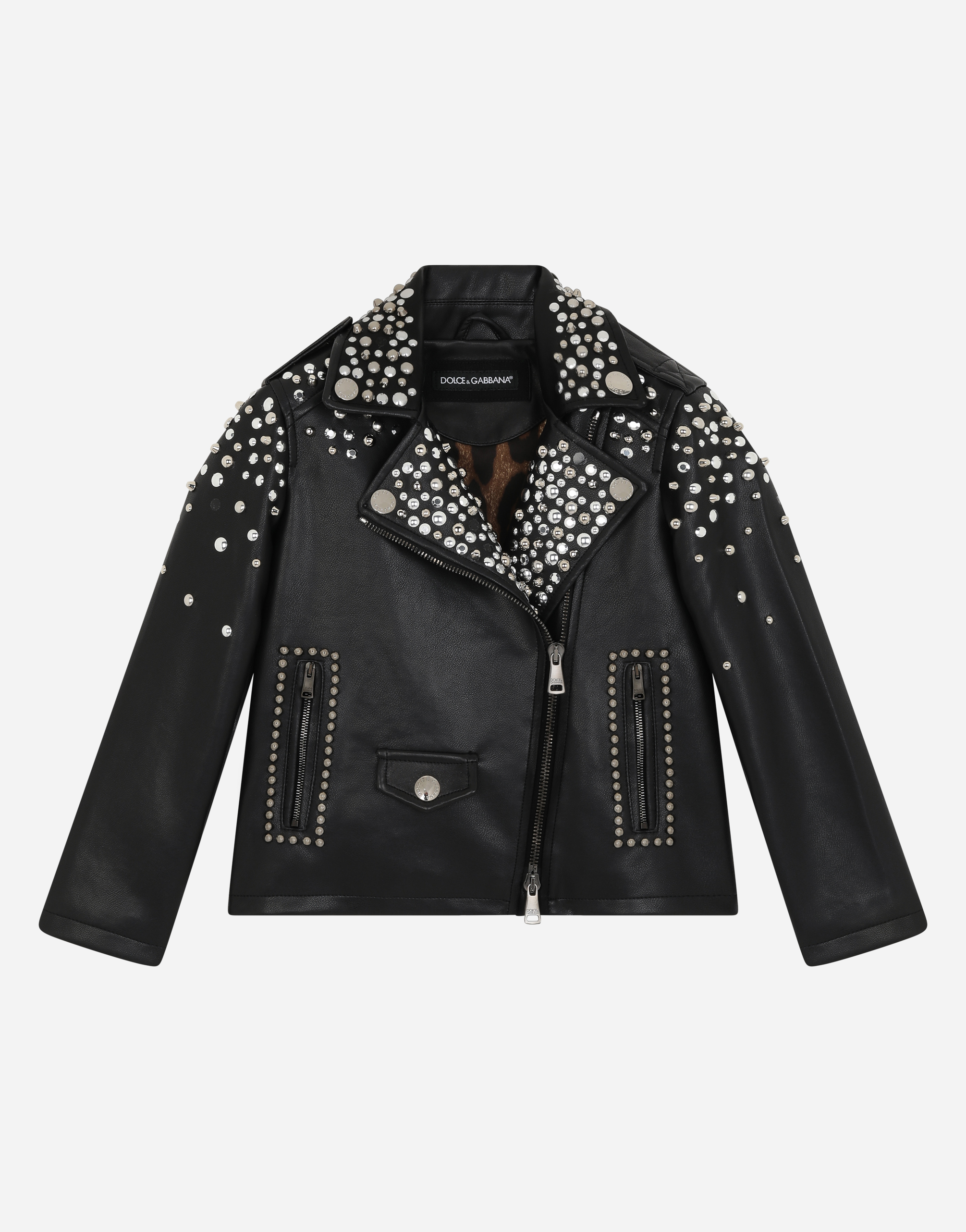 Studded leather biker jacket in Black
