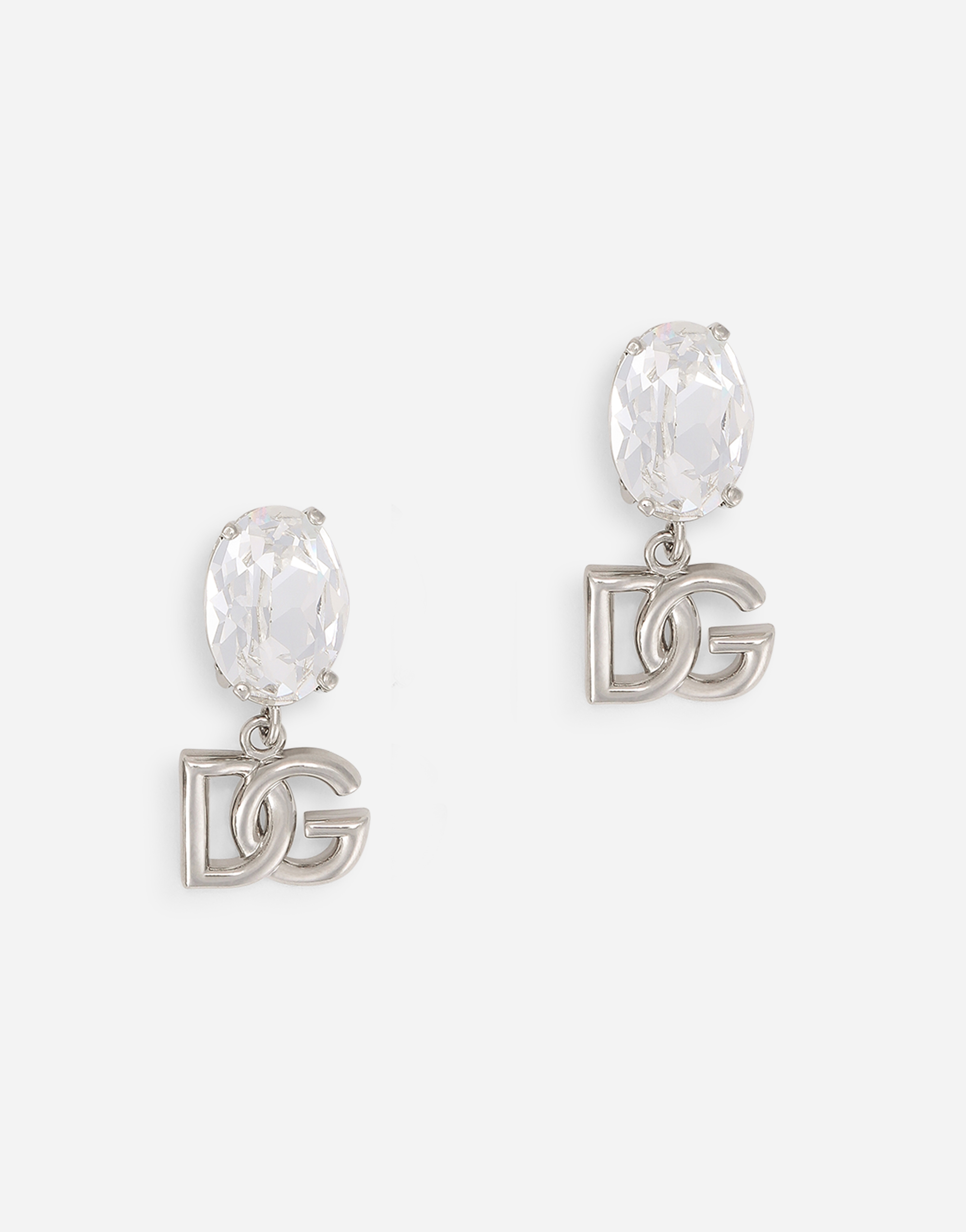 Drop earrings with rhinestones and DG logo in Silver