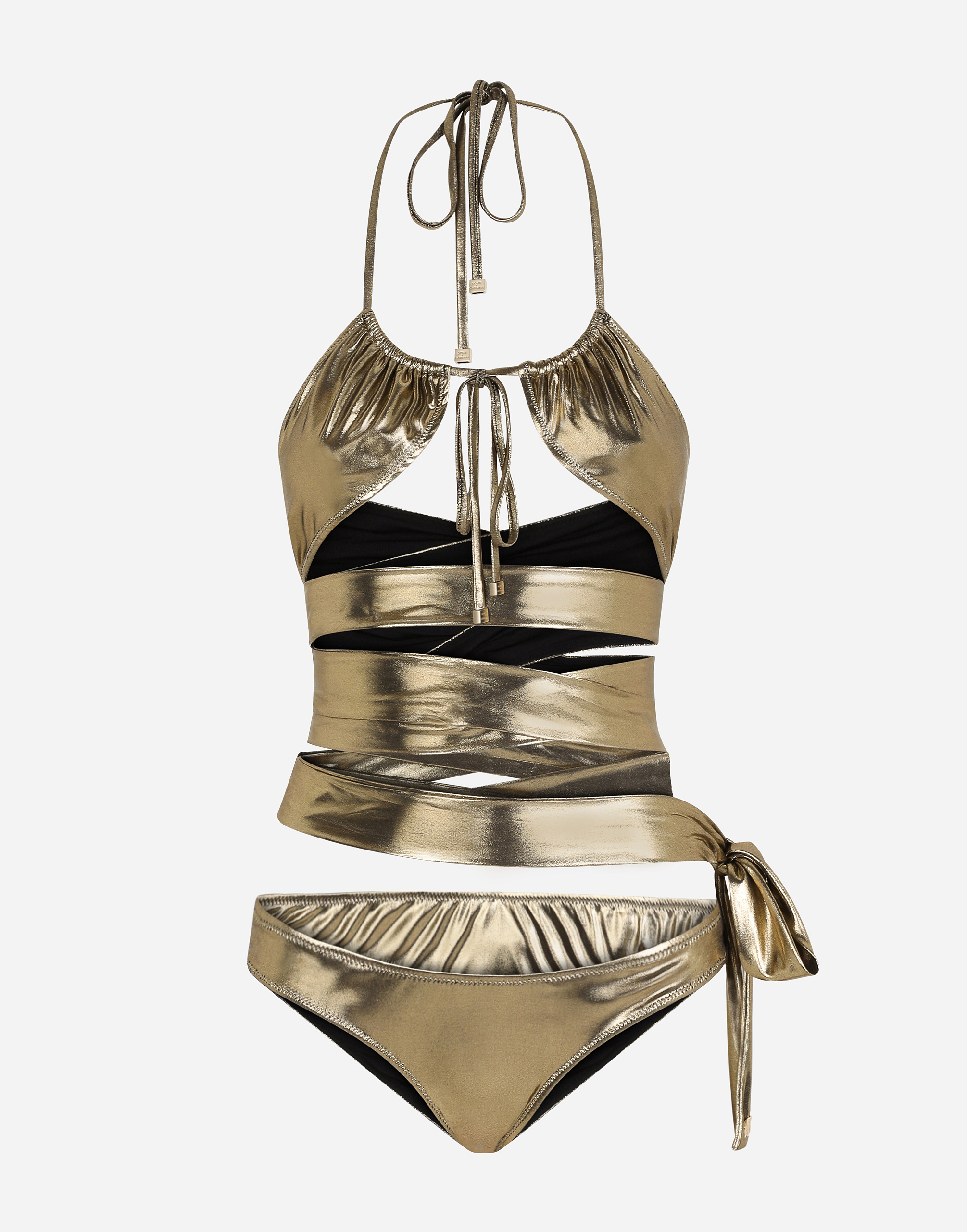 Bikini with wraparound lace ties in Gold