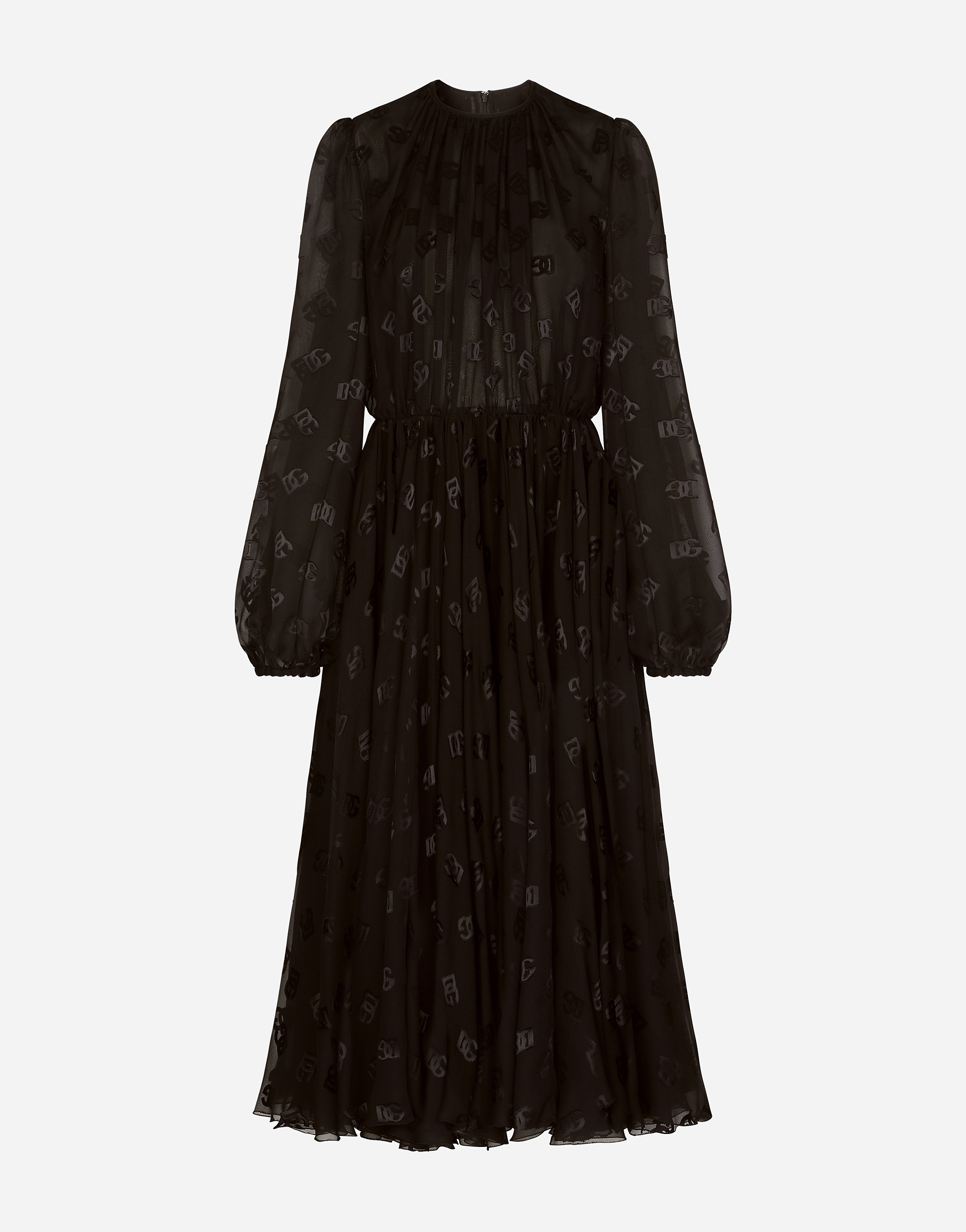 Devoré satin dress with all-over DG logo in Black