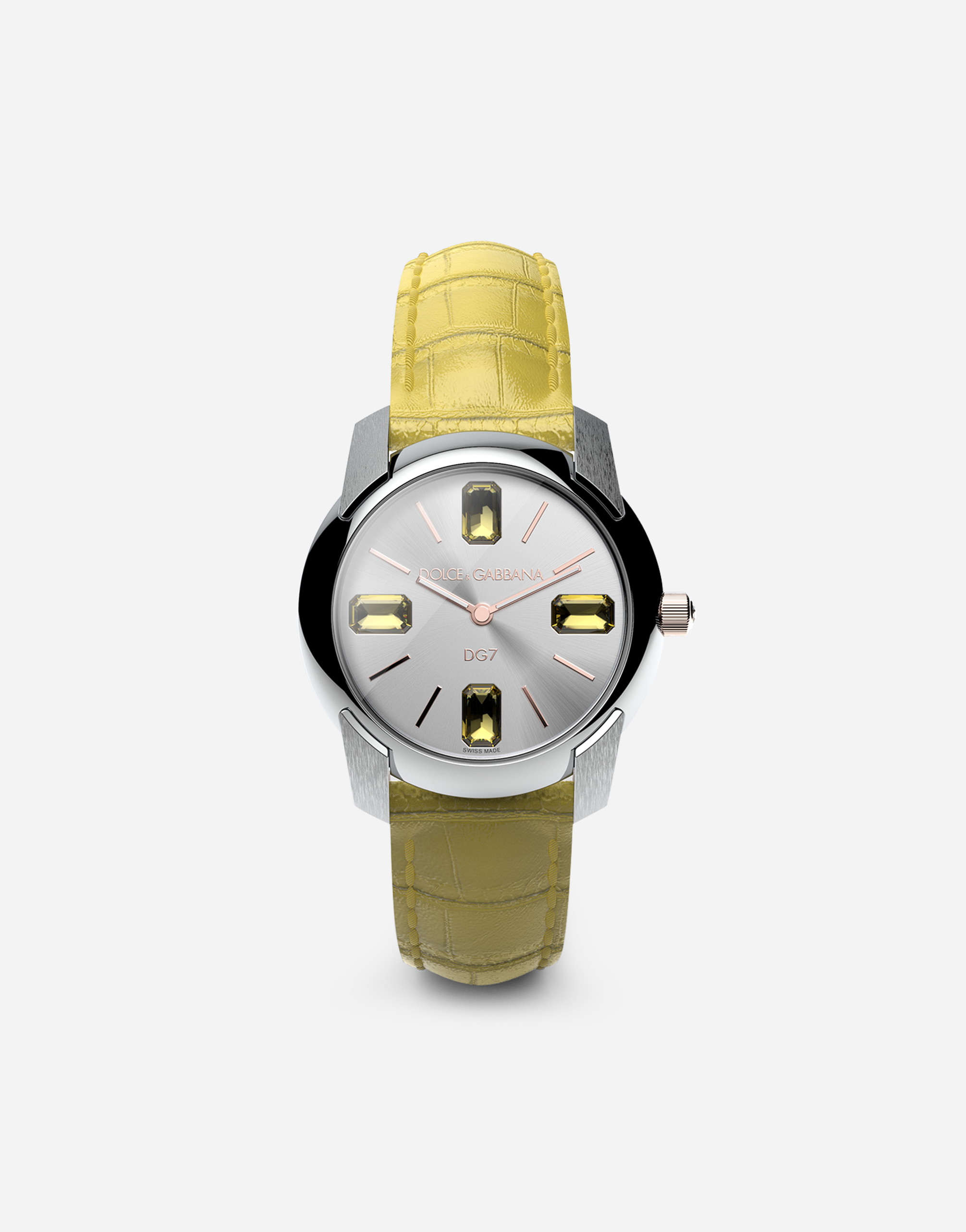 Watch with alligator strap in Yellow
