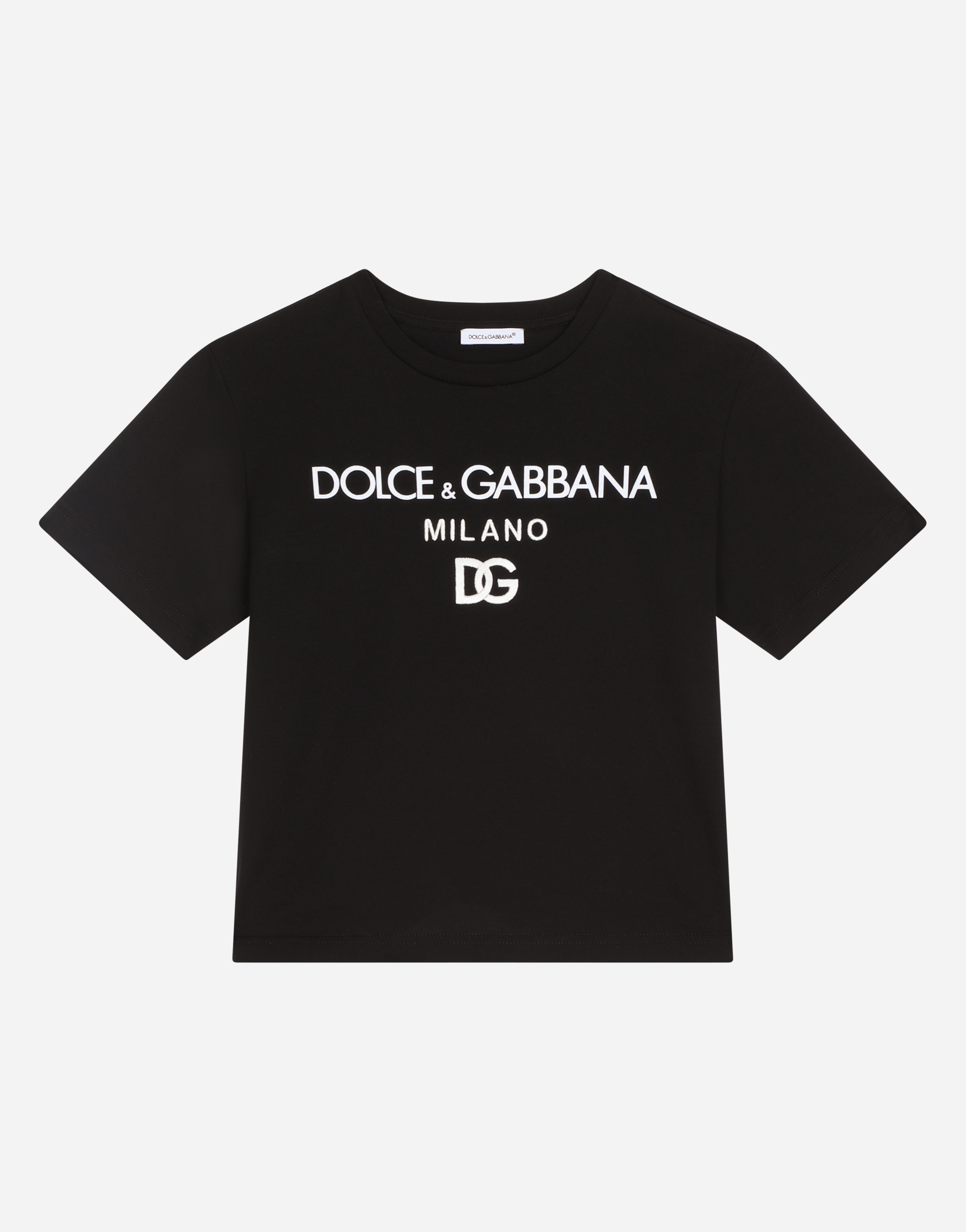 Jersey round-neck T-shirt with DG Milano embroidery in Black