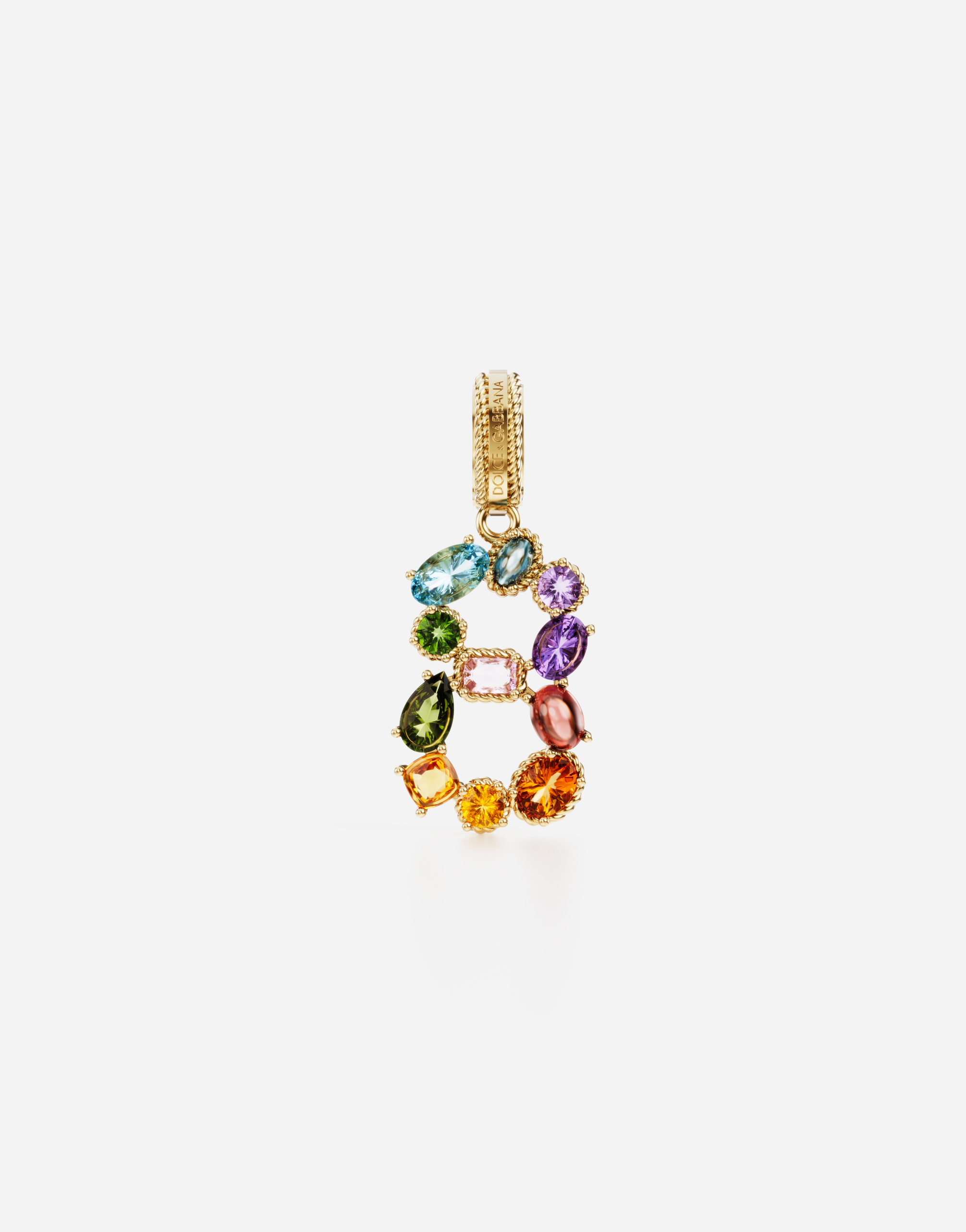 18 kt yellow gold rainbow pendant  with multicolor finegemstones representing number 8 in Yellow gold