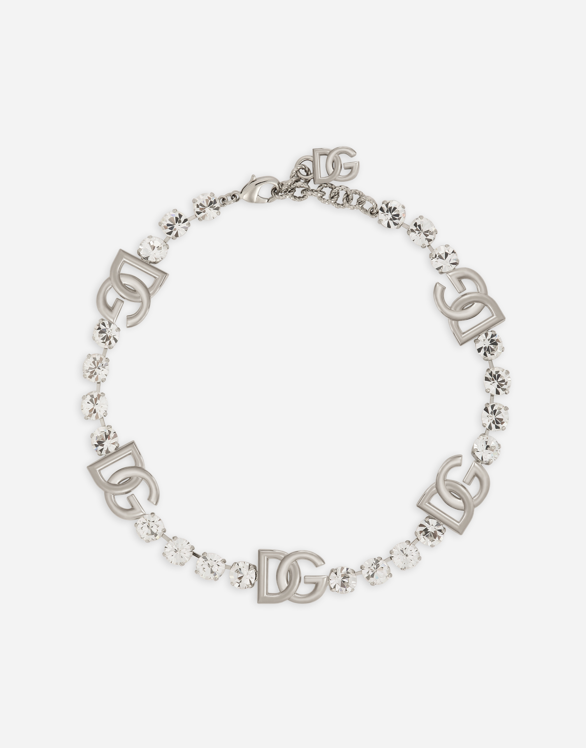 KIM DOLCE&GABBANA Rhinestone necklace with DG logo in Silver