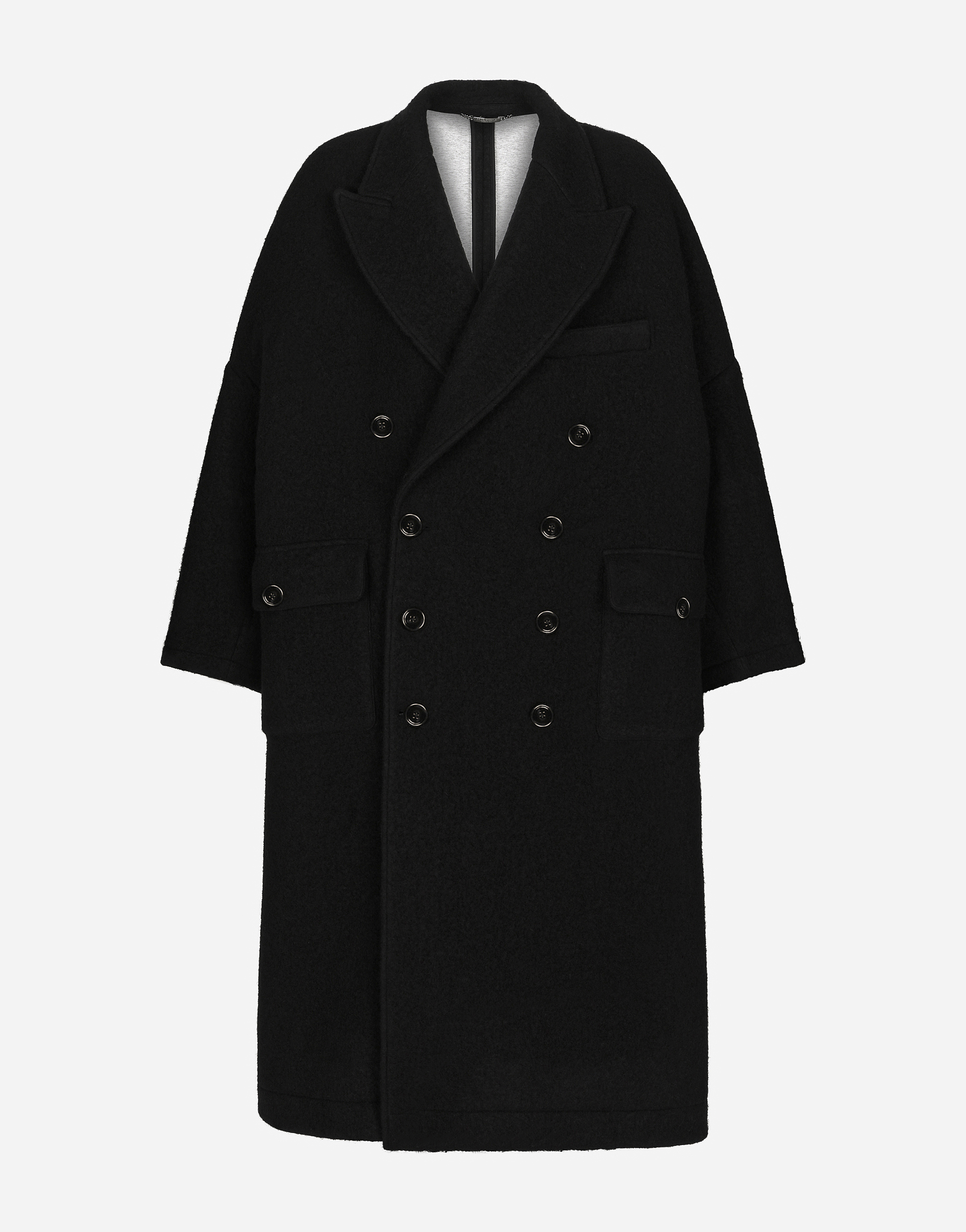Double-breasted boiled wool coat in Black