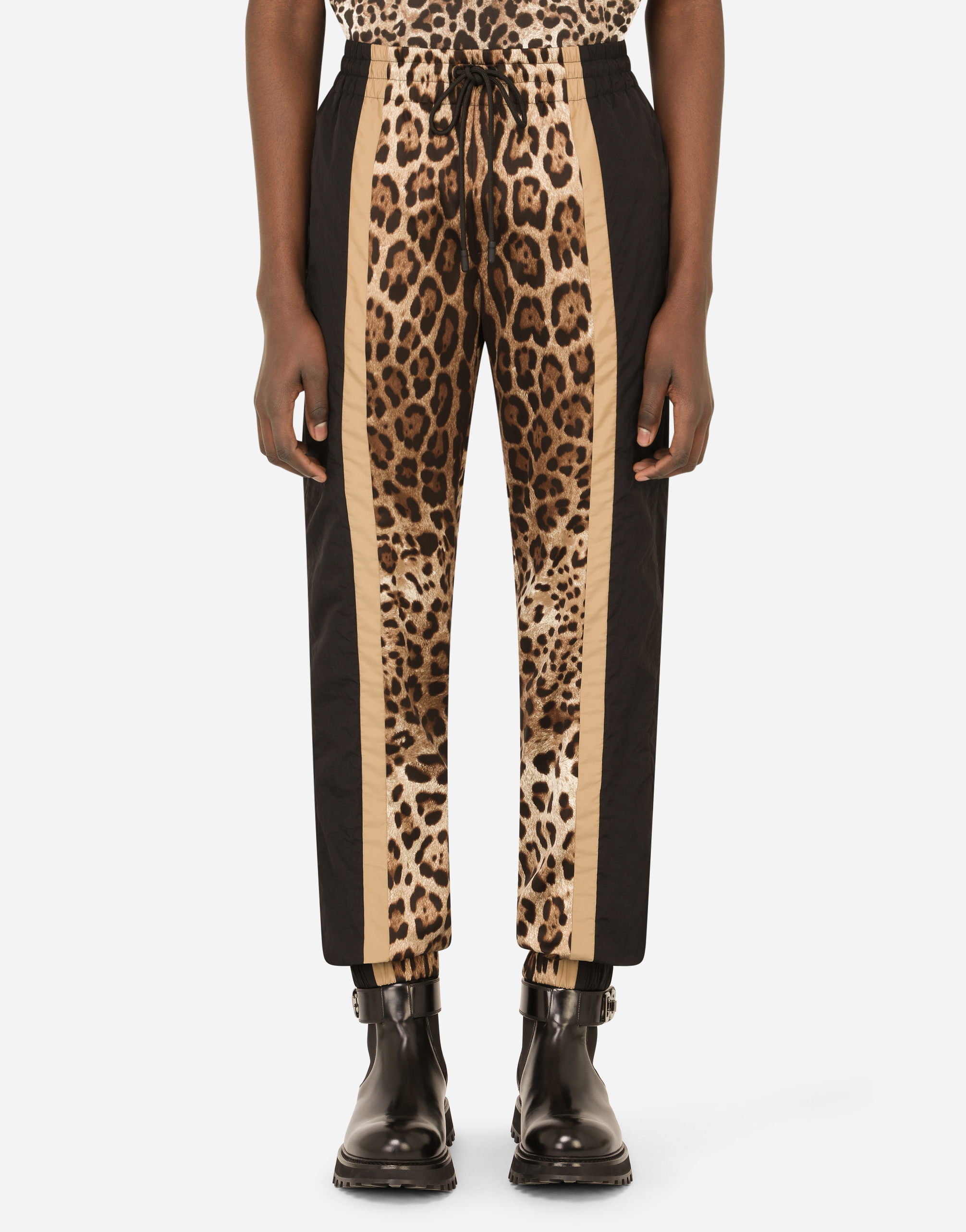 Jogging pants with leopard-print inserts in Multicolor