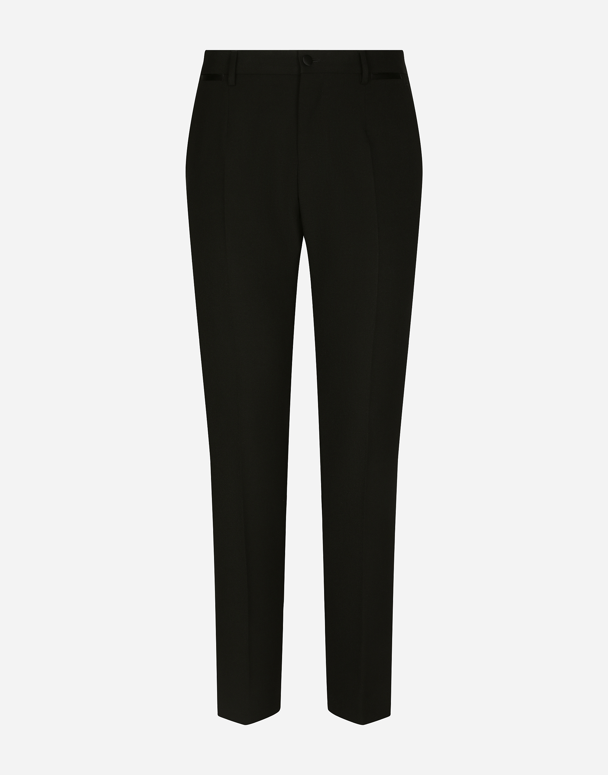 Tailored stretch wool tuxedo pants in Black