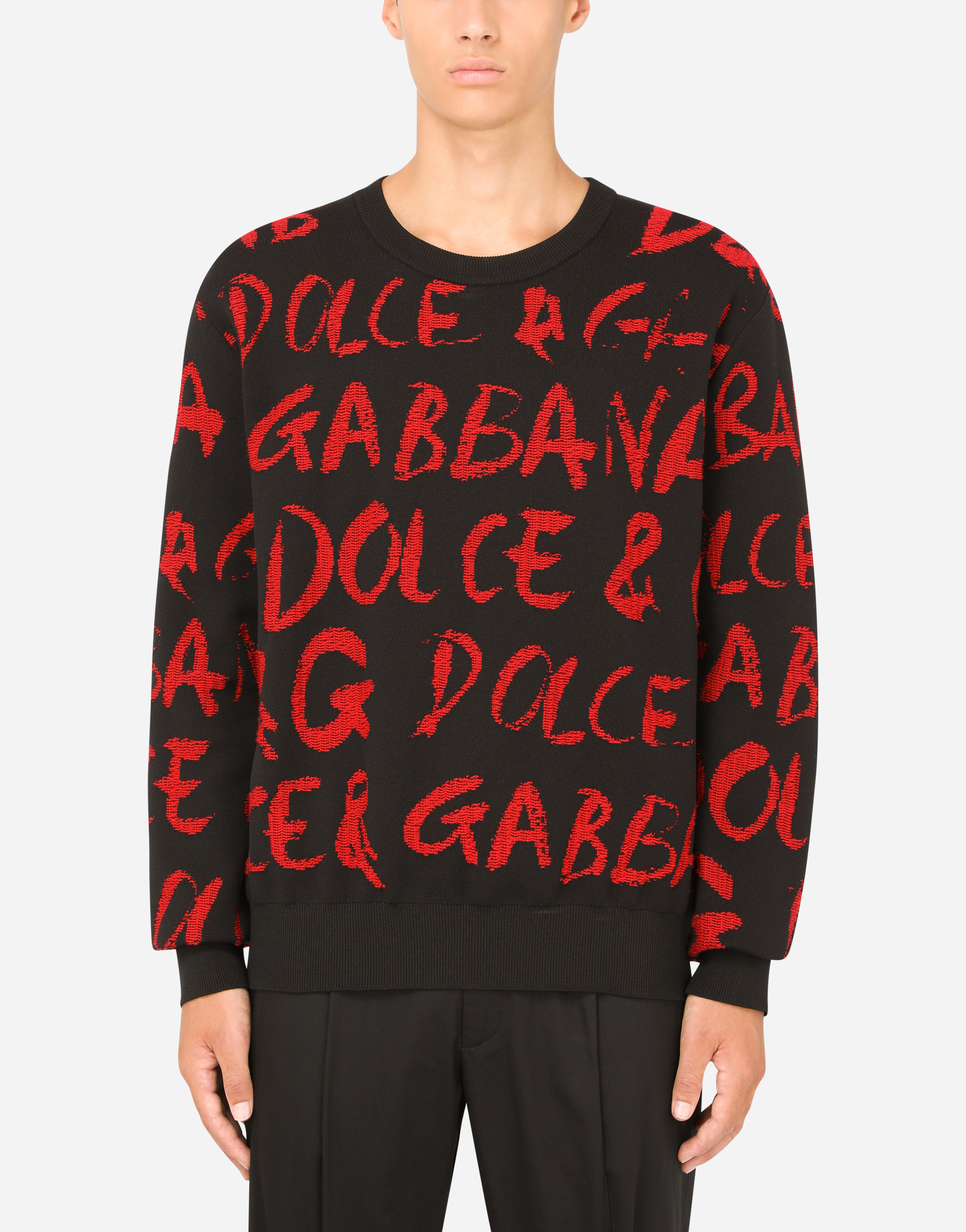 Maglia girocollo jacquard da Uomo di Dolce & Gabbana in Rosso Uomo Maglieria da Maglieria Dolce & Gabbana 