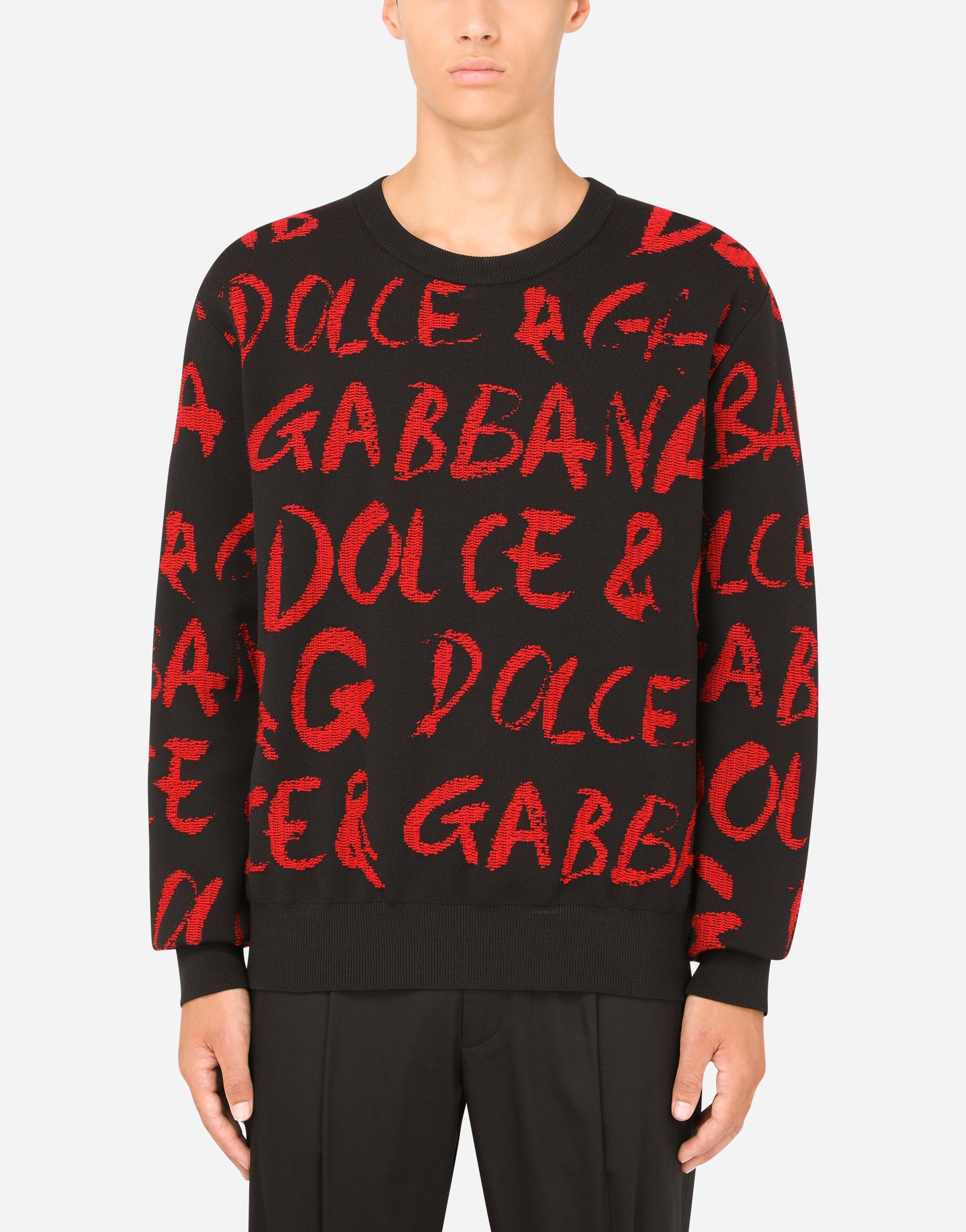 Round-neck jacquard sweater with Dolce&Gabbana detailing in Multicolor