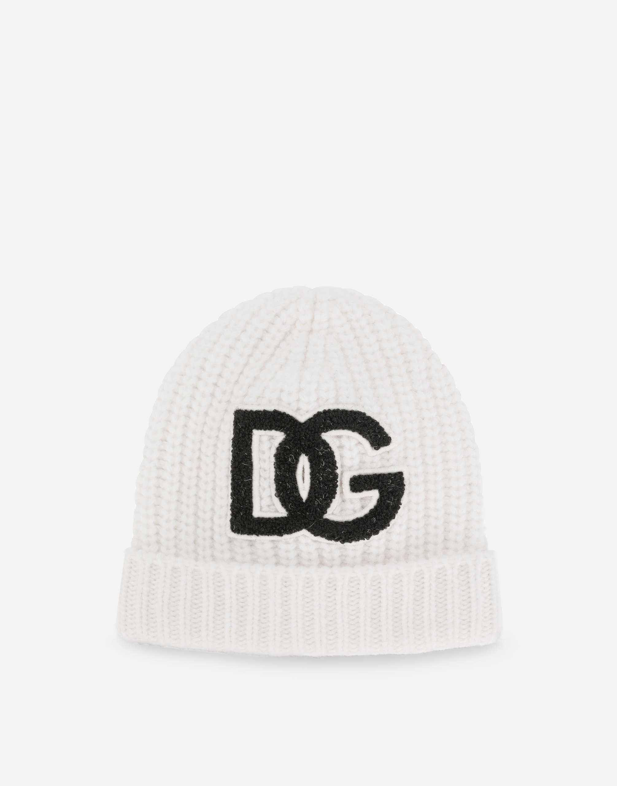 Ribbed knit hat with DG logo patch in White