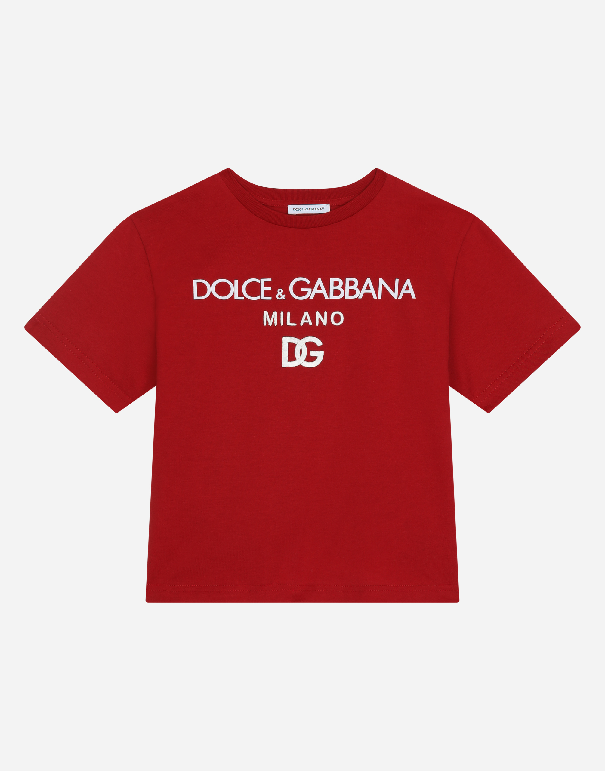 Jersey round-neck T-shirt with DG Milano embroidery in Red