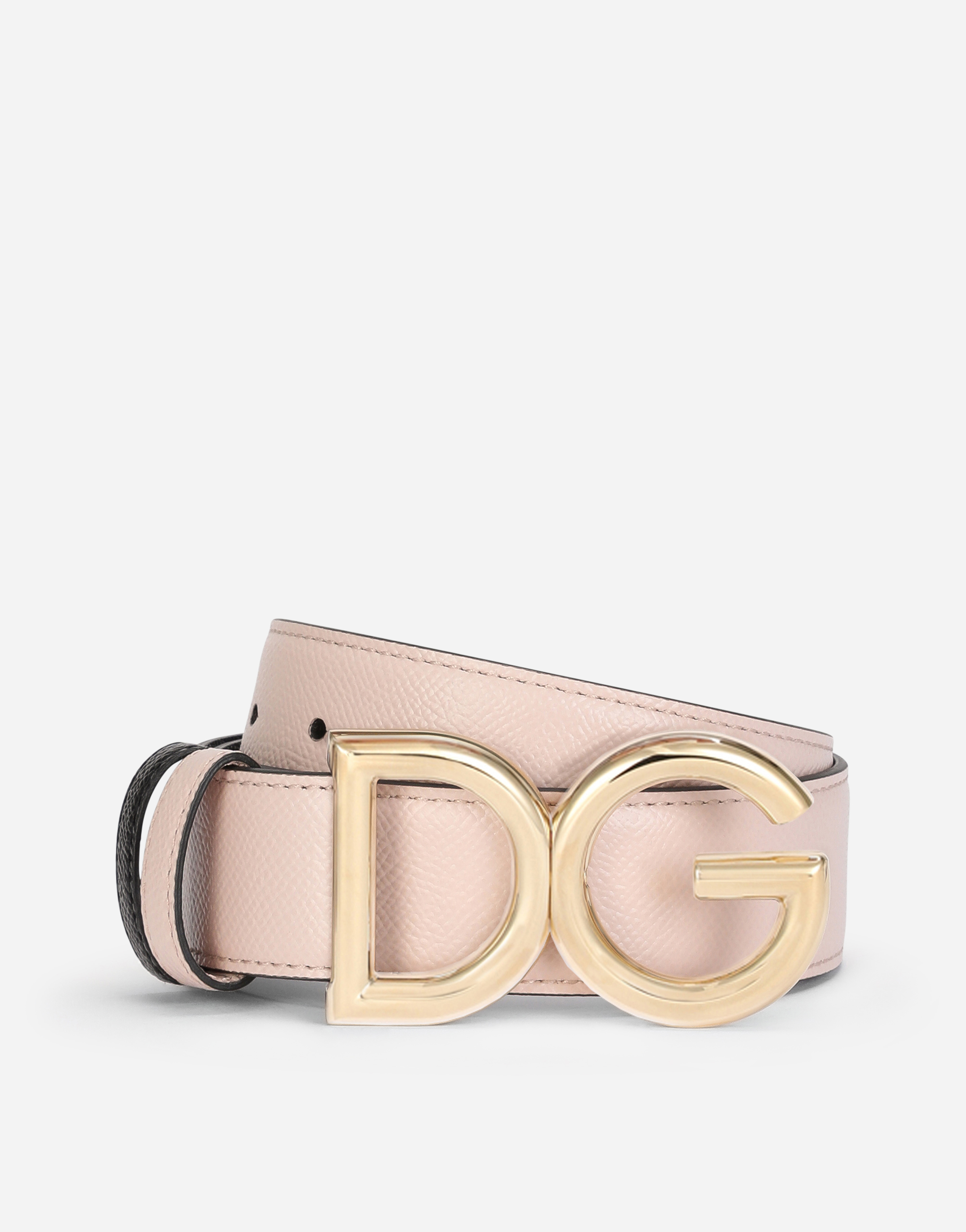 Reversible dauphine calfskin belt with DG logo in Pink