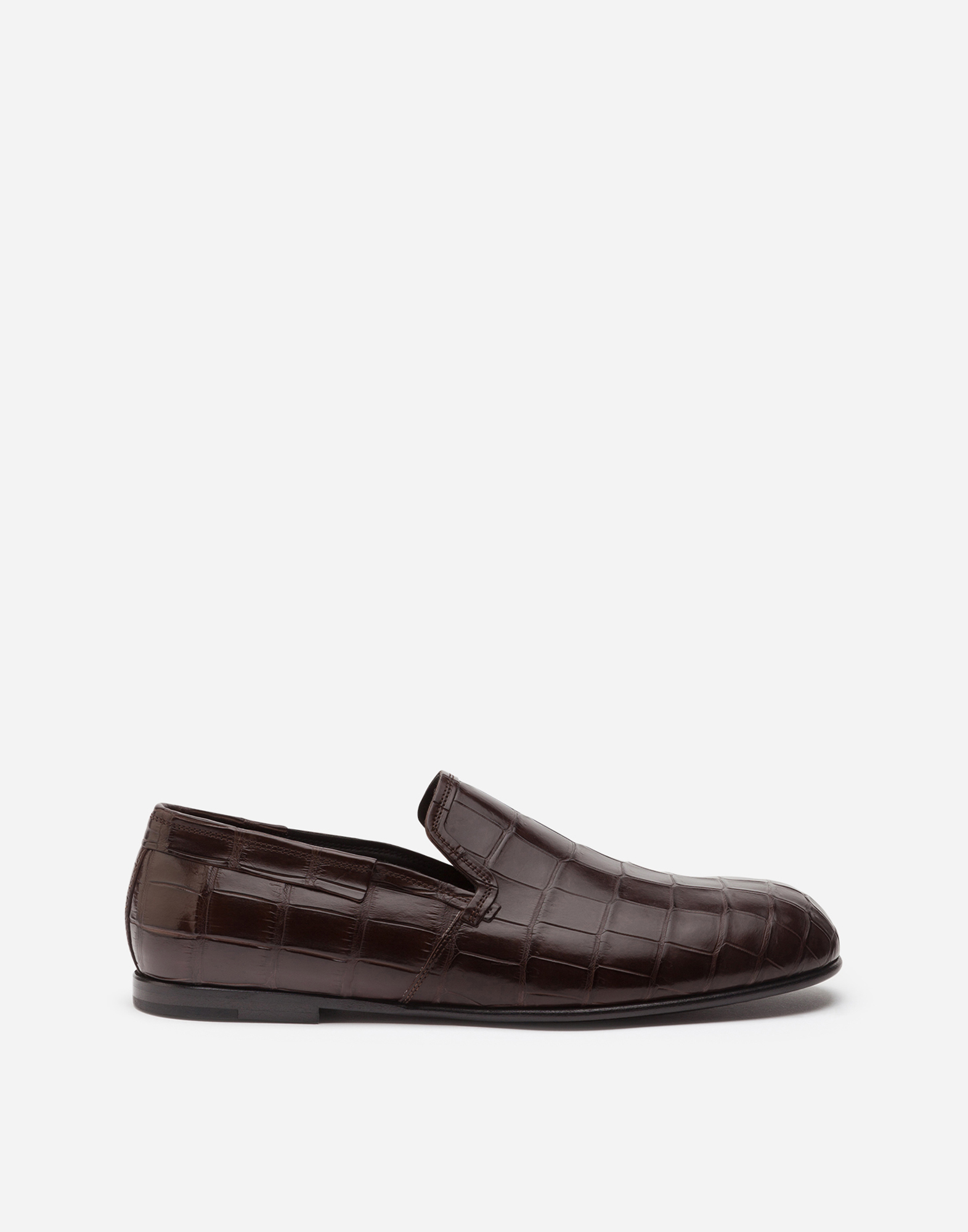 Crocodile nappa slip-on shoes in Brown