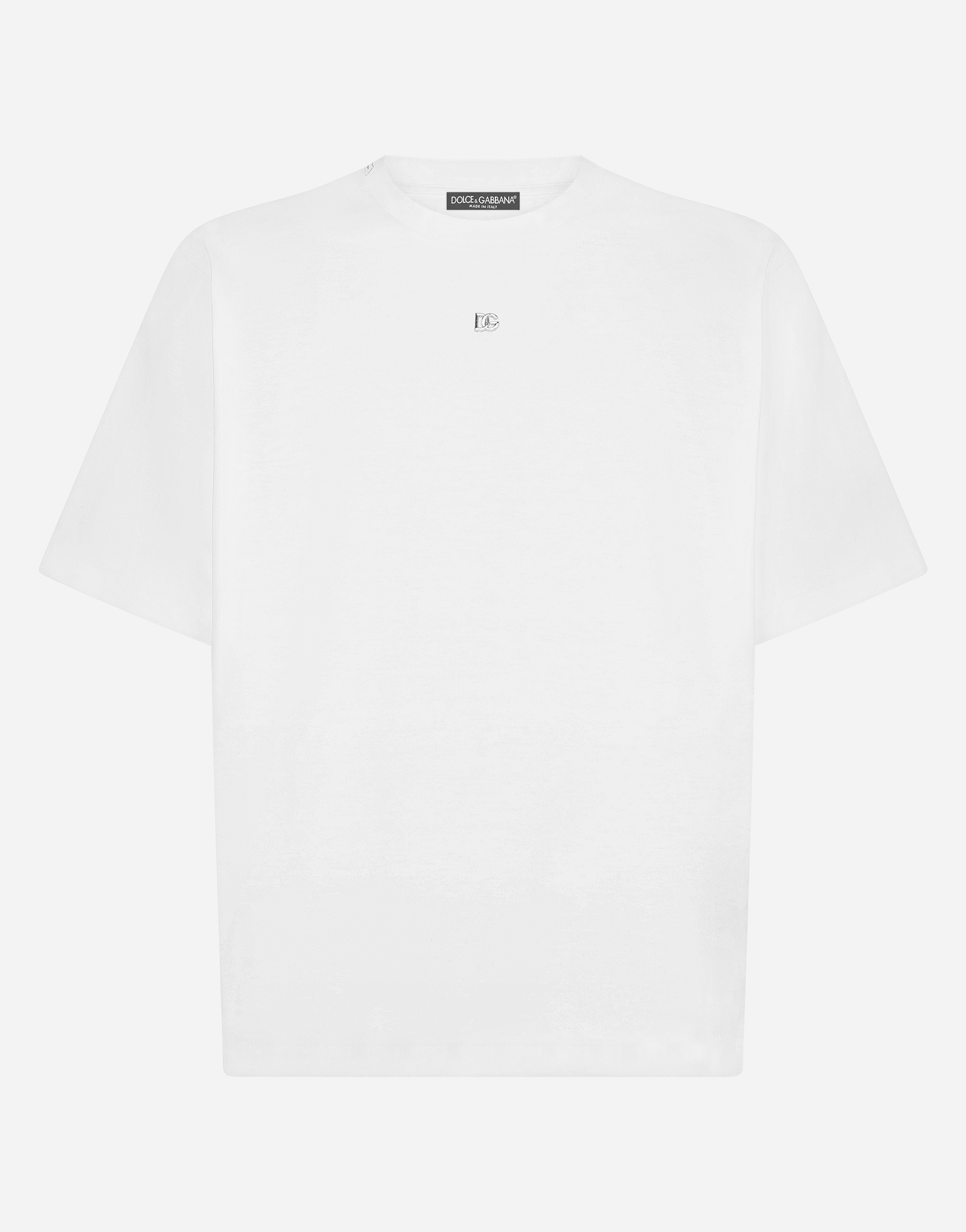 Cotton T-shirt with metal DG logo in White