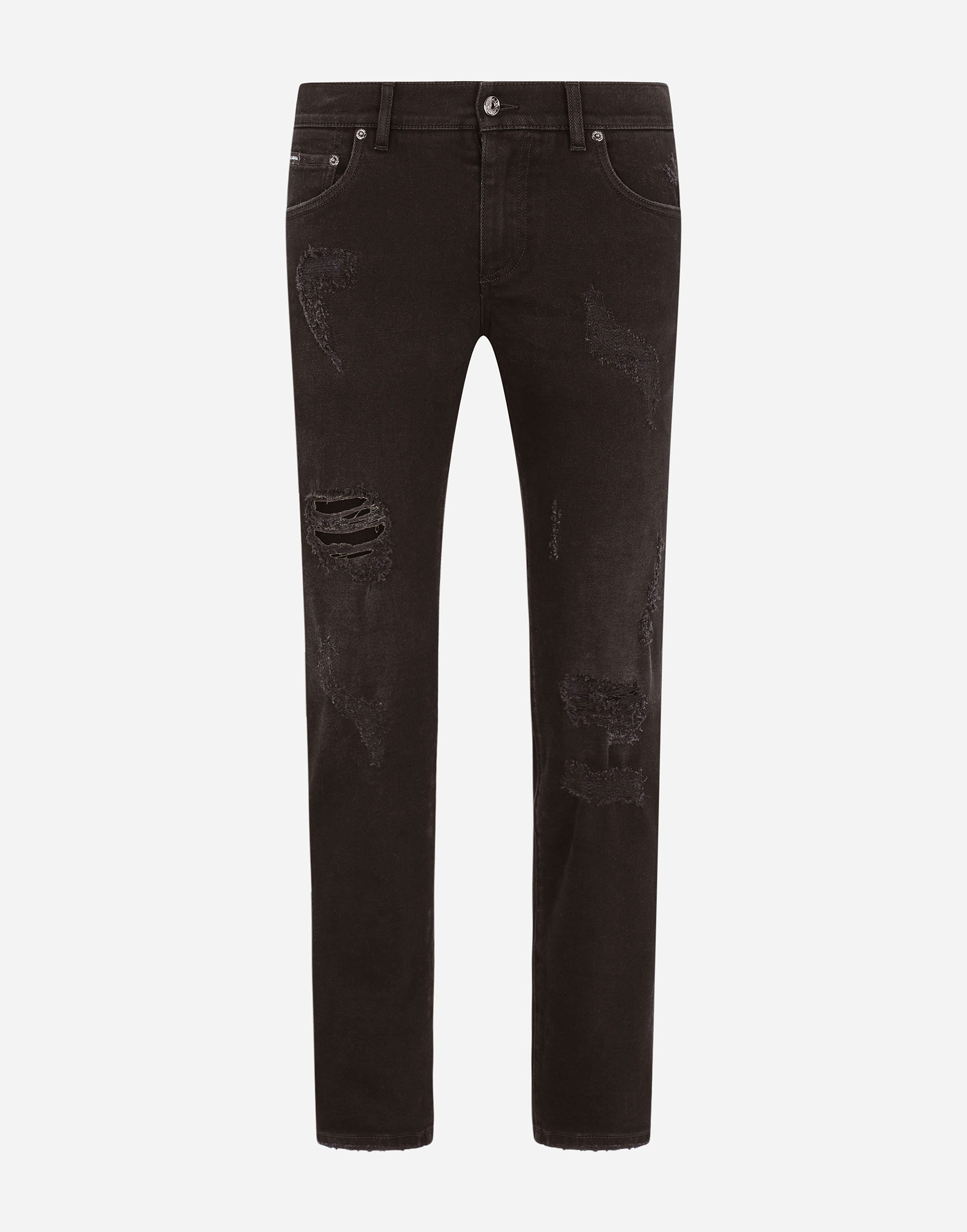 Black skinny stretch jeans with repaired rips in Black