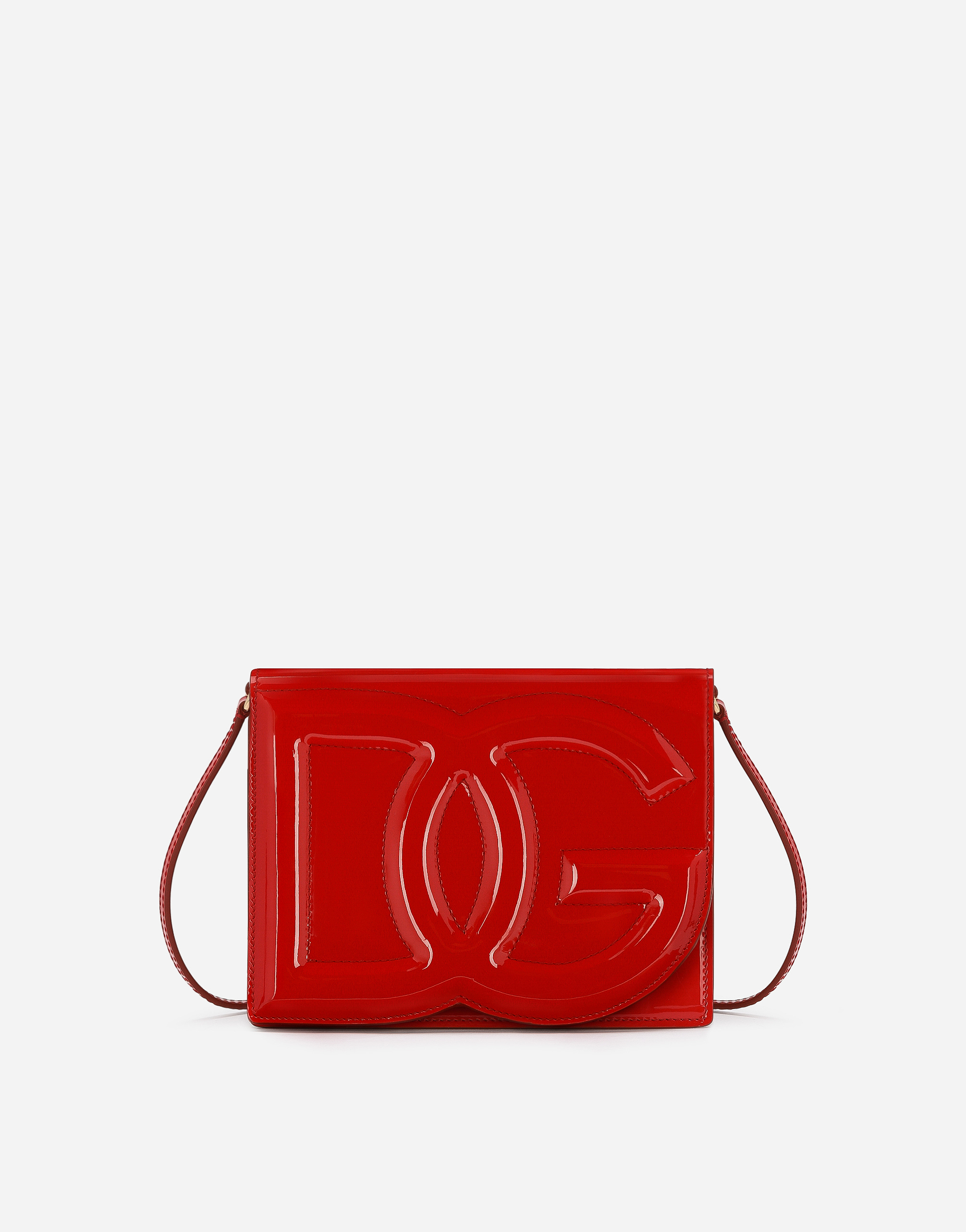 Patent leather crossbody bag with logo in Red