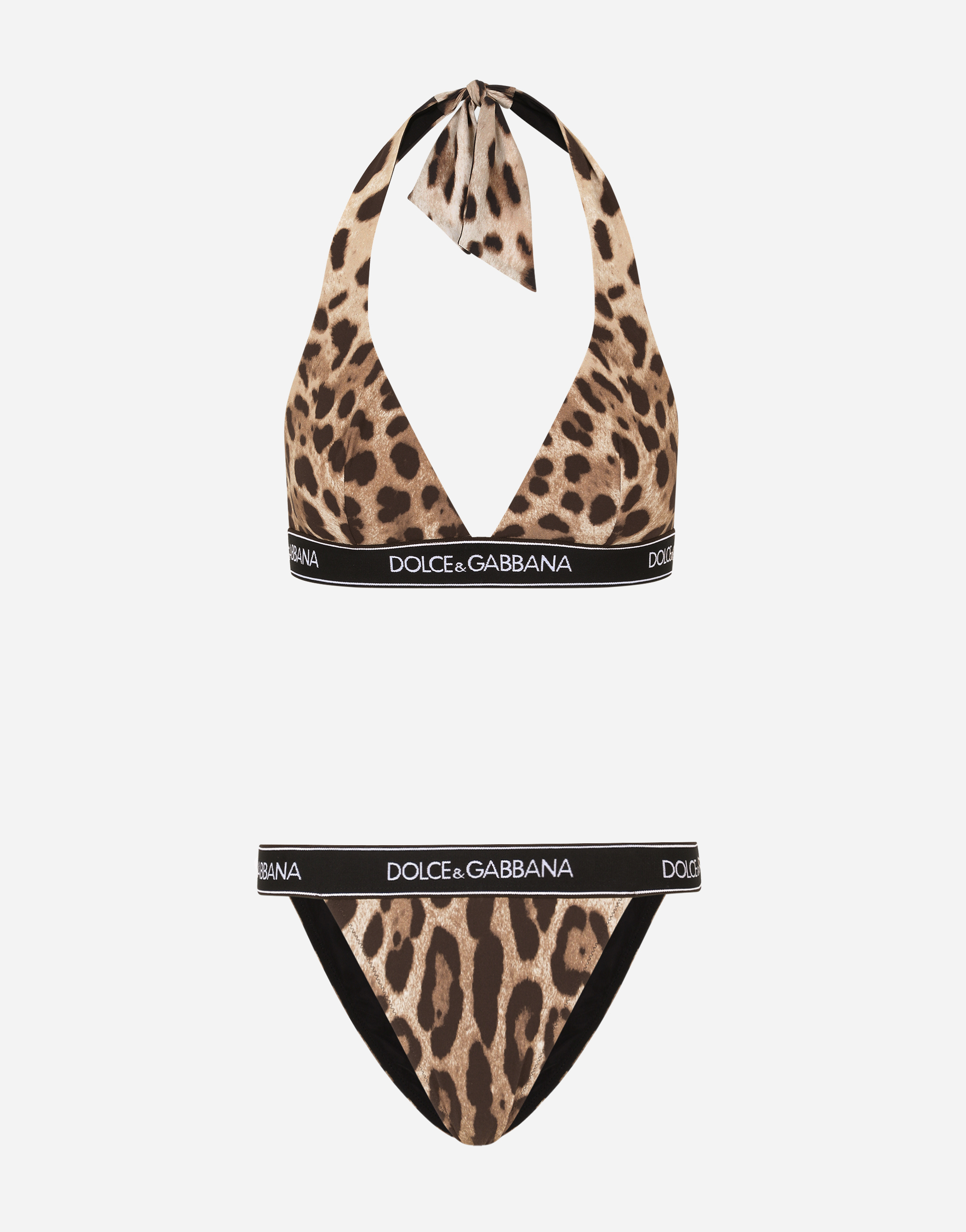 Leopard-print bikini with branded elastic in Multicolor