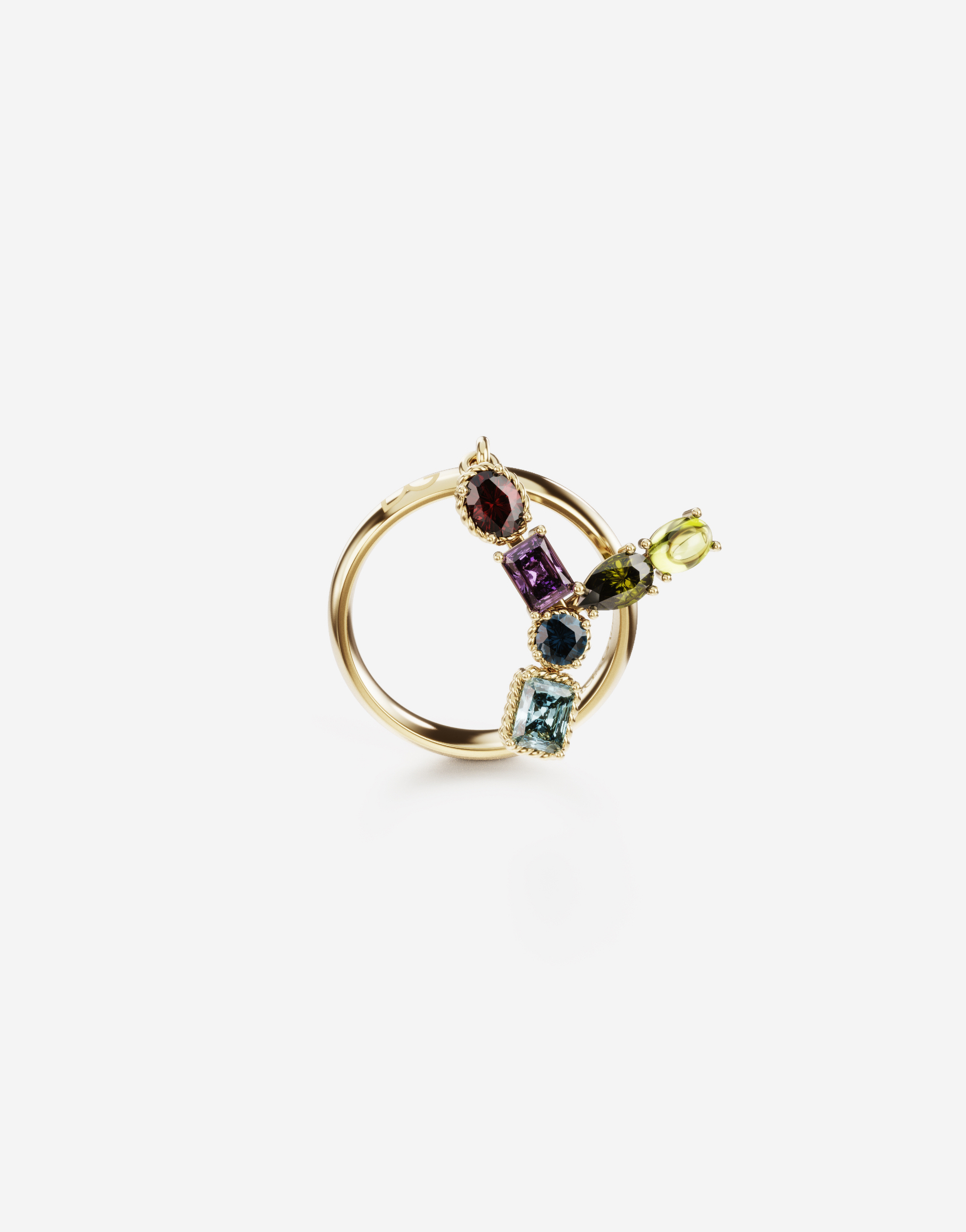 Rainbow alphabet Y ring in yellow gold with multicolor fine gems in Gold