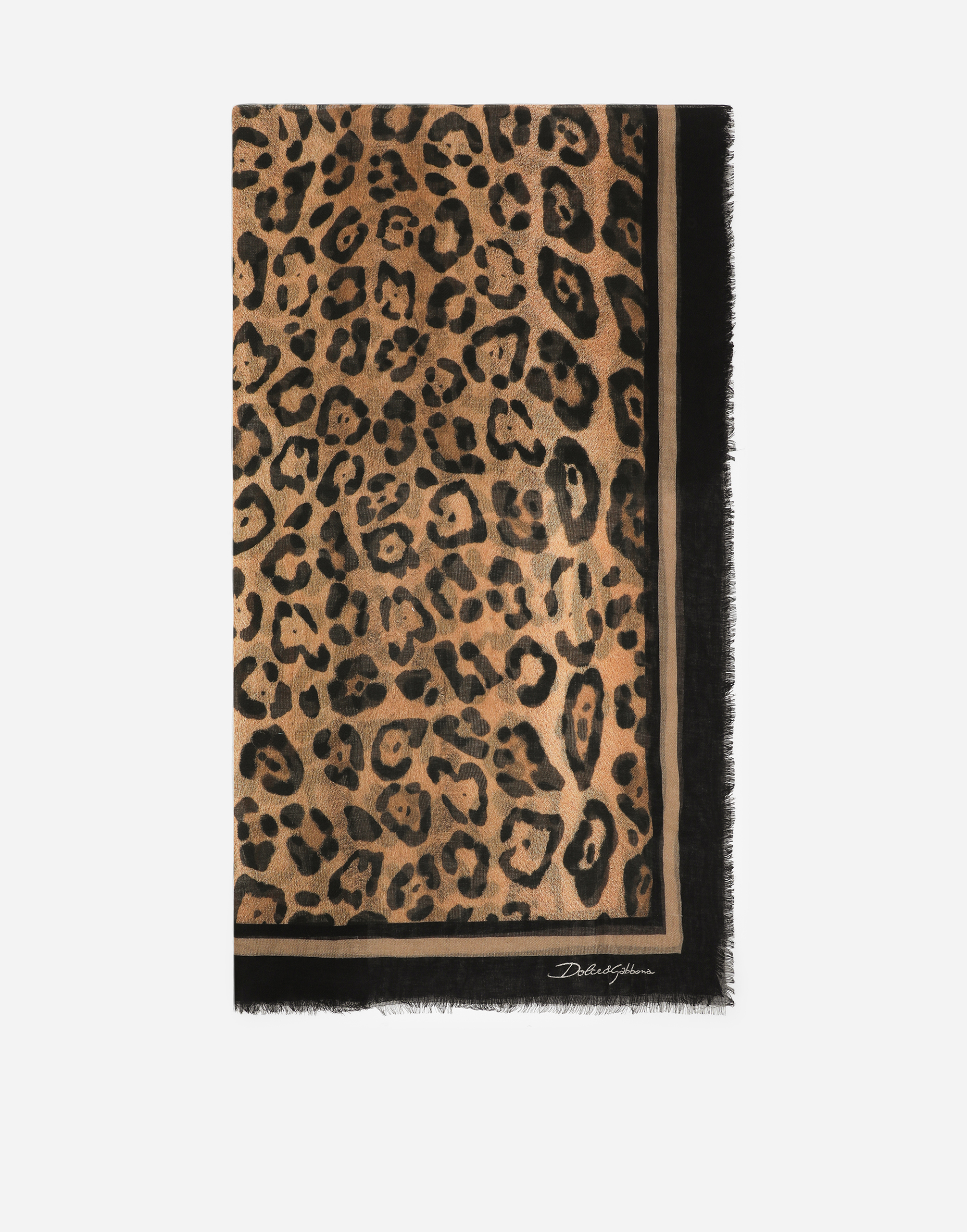 Cashmere and silk scarf with leopard print in Multicolor