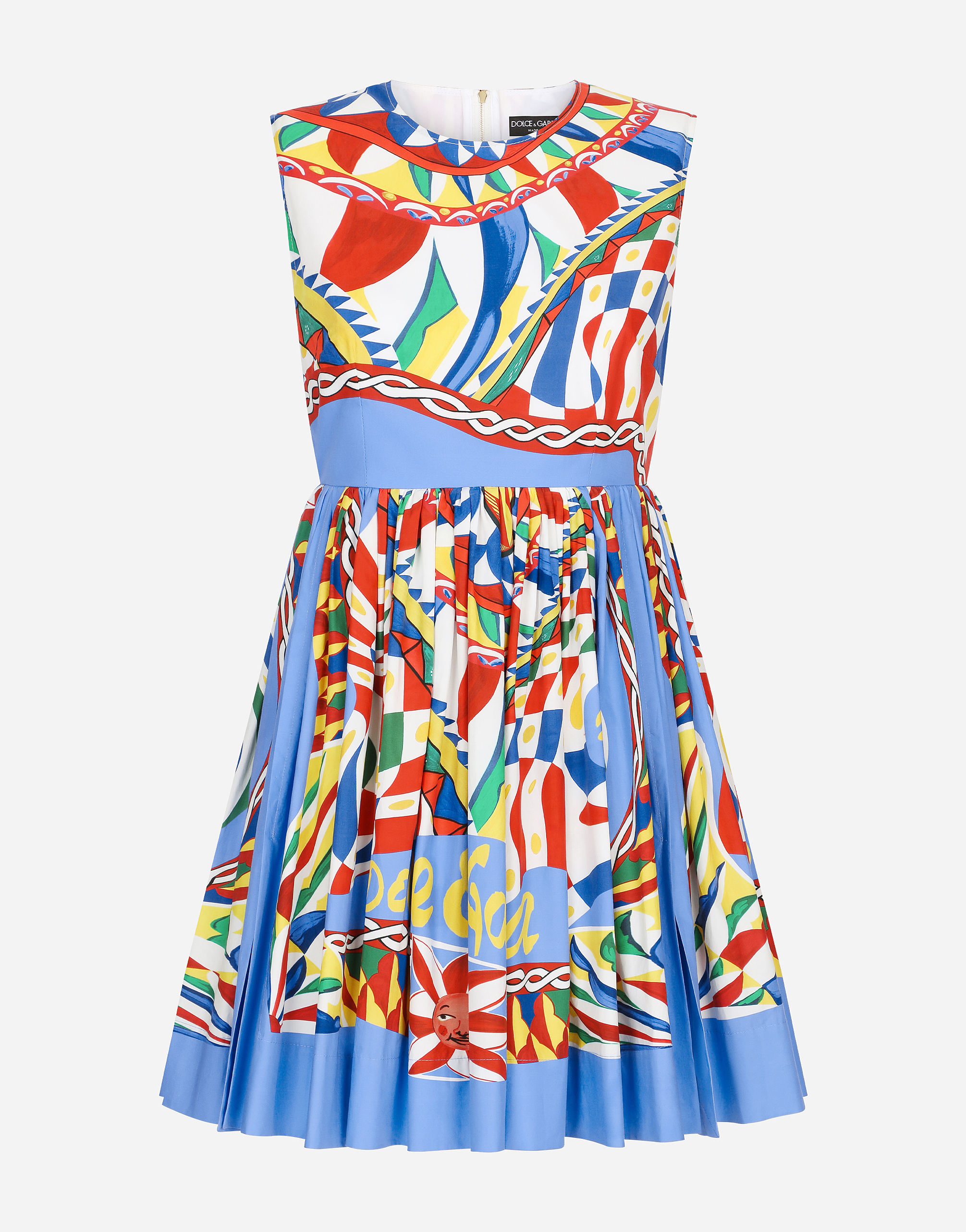 Short Carretto-print poplin dress in Multicolor