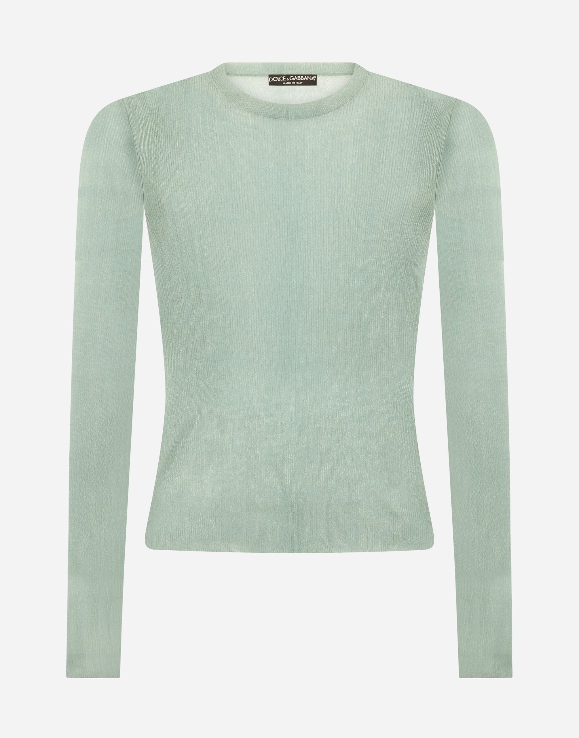 Ribbed technical yarn round-neck sweater in Teal