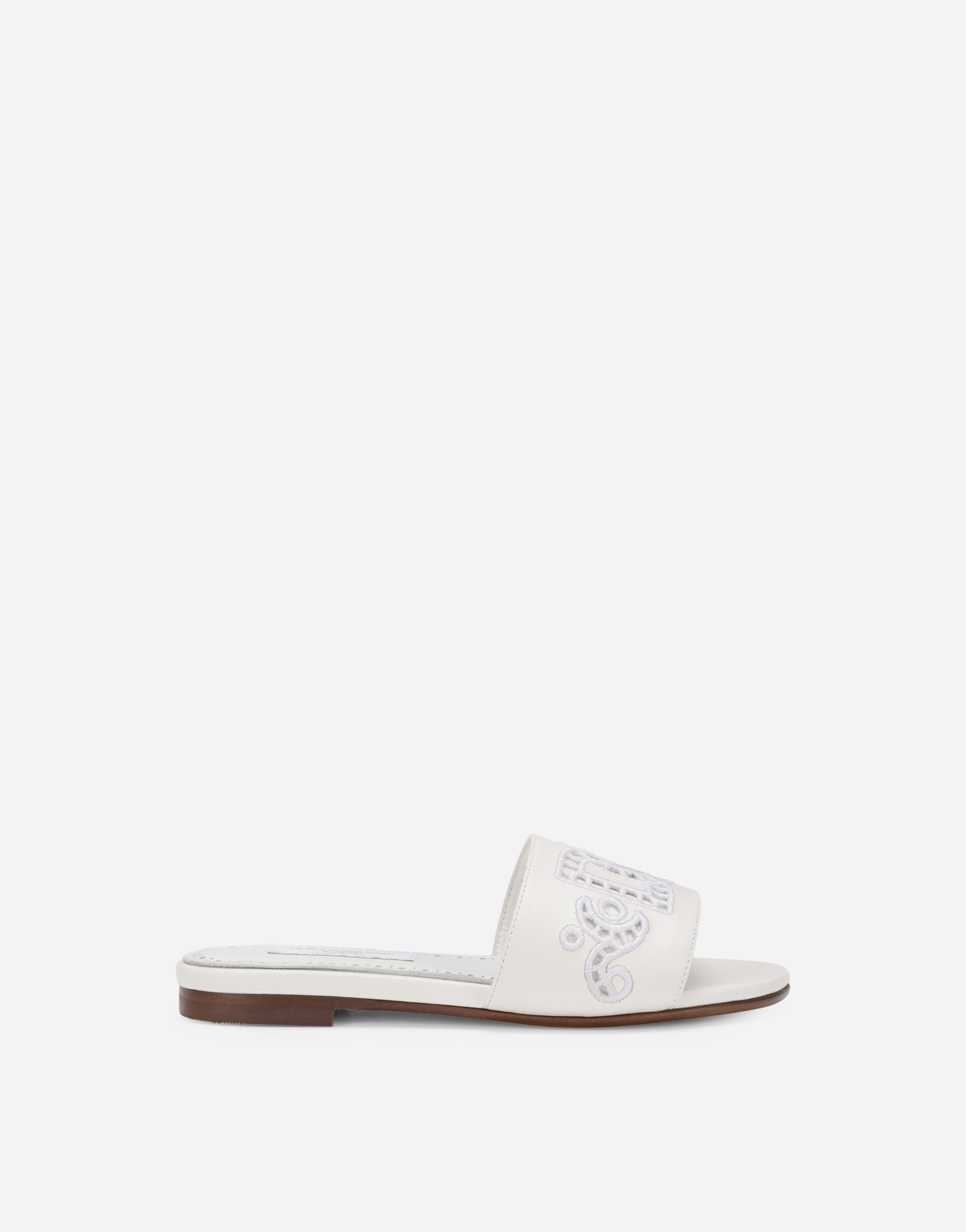 Leather DG Millennials sliders with intarsia in White