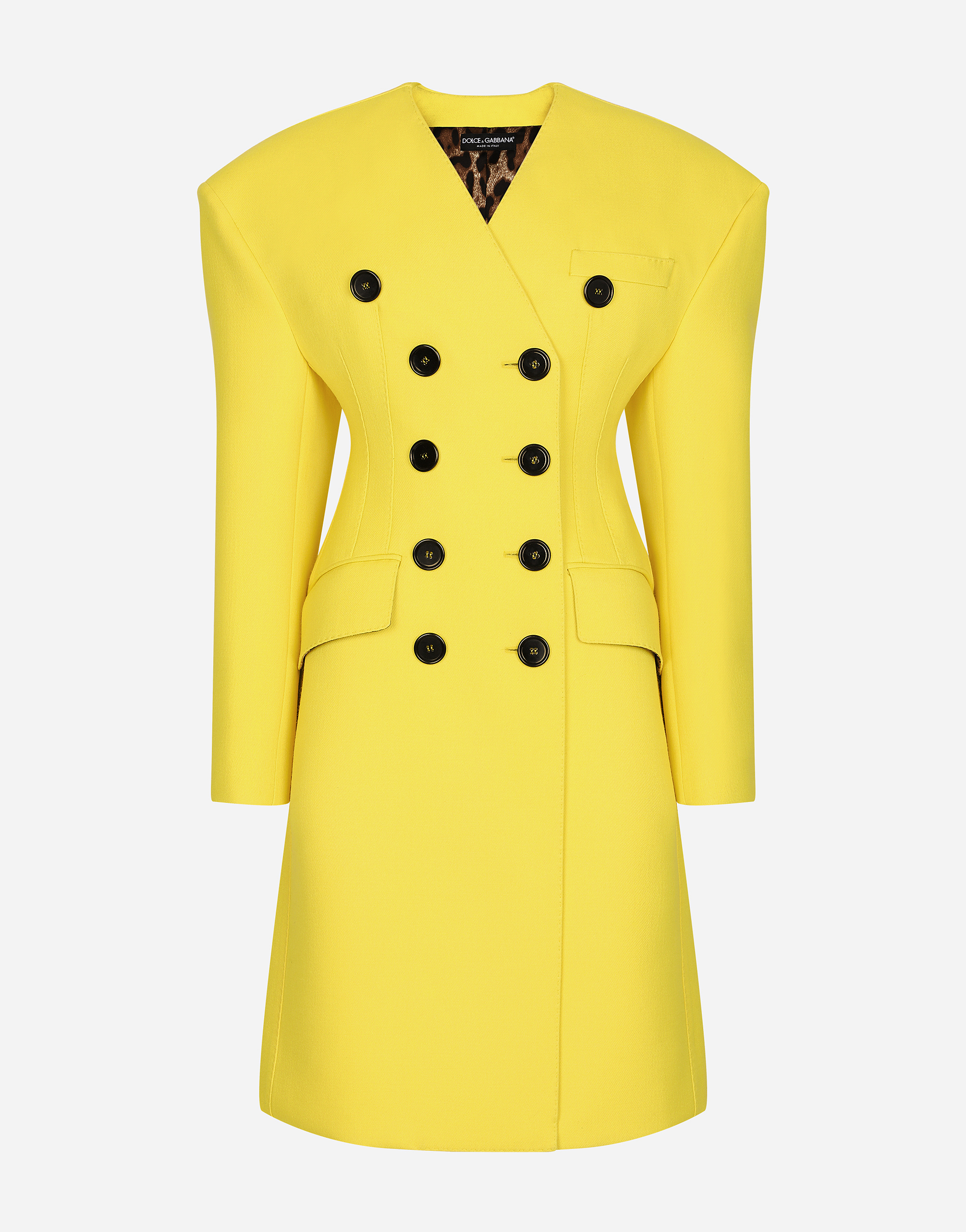 Woolen coat with contrasting buttons in Yellow