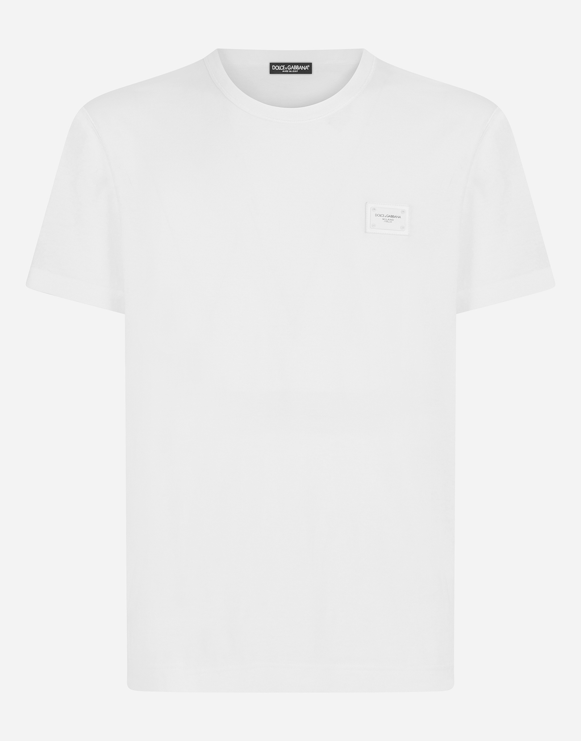 Cotton t-shirt with logoed plaque in White