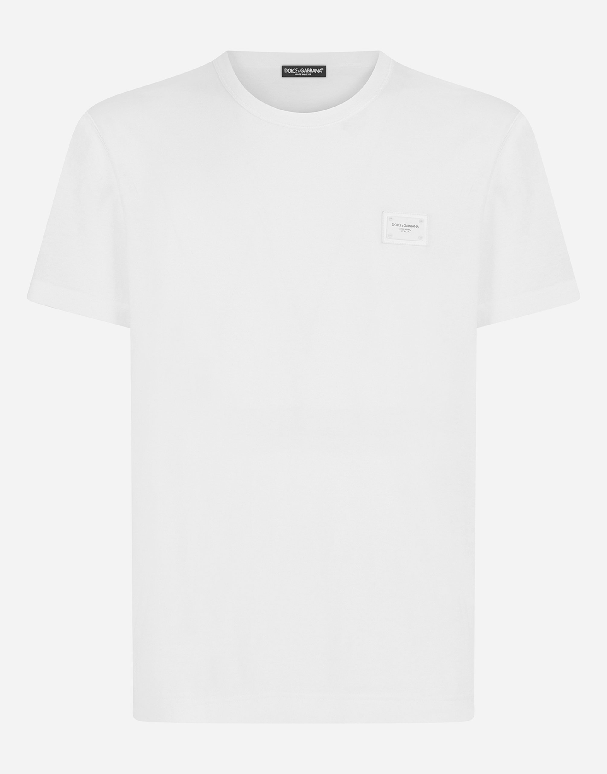 Cotton t-shirt with logoed plaque in White