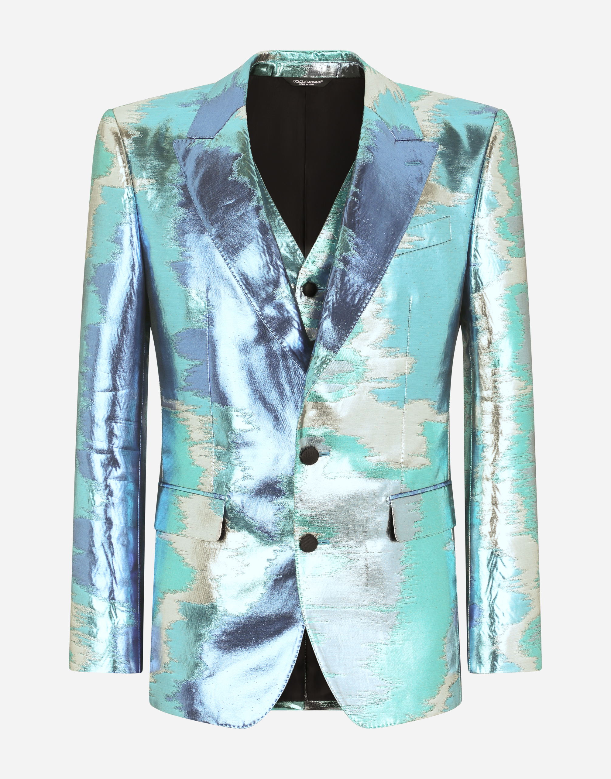 Three-piece Sicilia-fit suit in lamé jacquard in Multicolor
