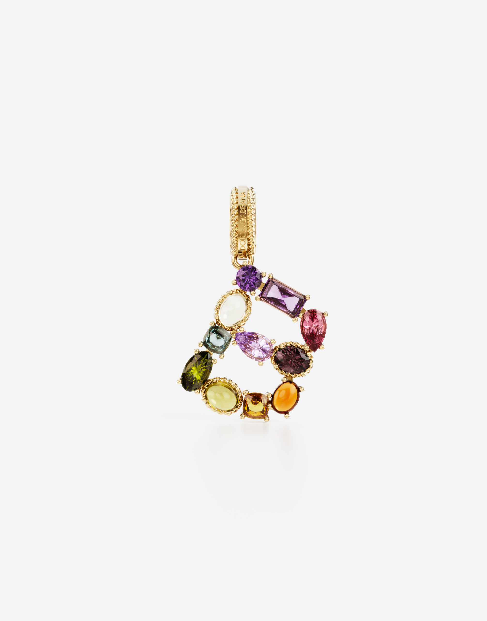 Rainbow alphabet B 18 kt yellow gold charm with multicolor fine gems in Gold