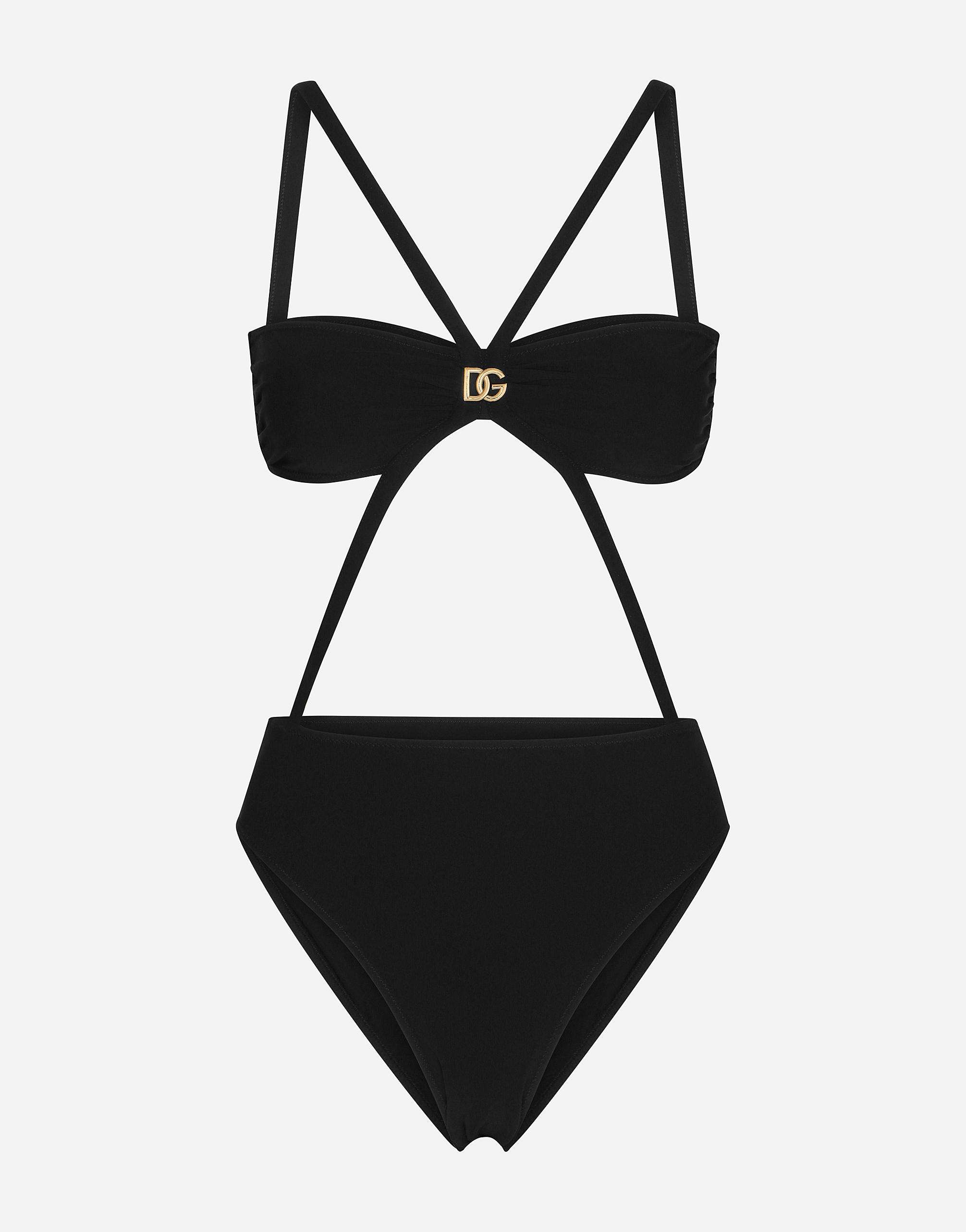 One-piece swimsuit with DG logo and laces in Black