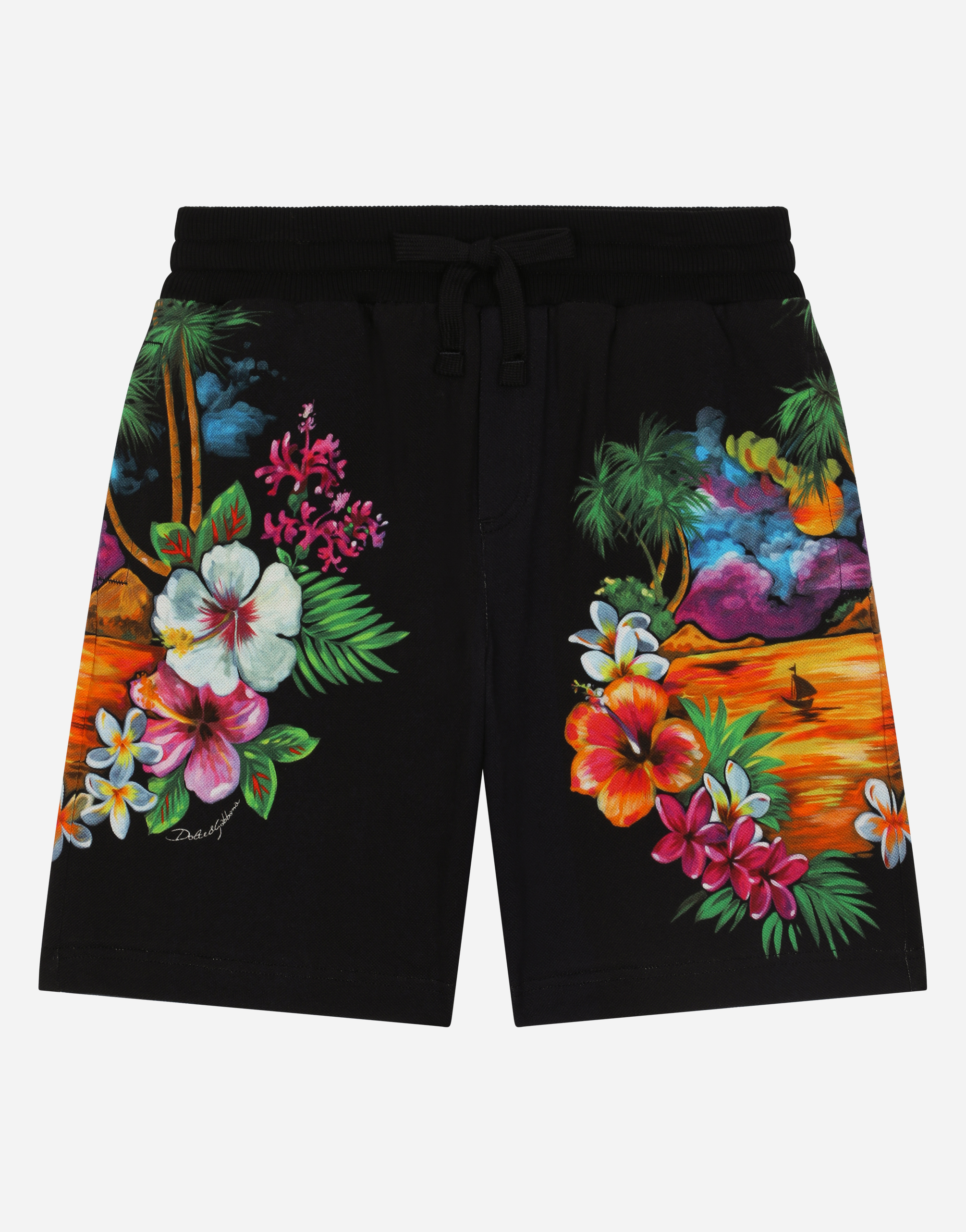 Piqué shorts with Hawaiian print in Multicolor