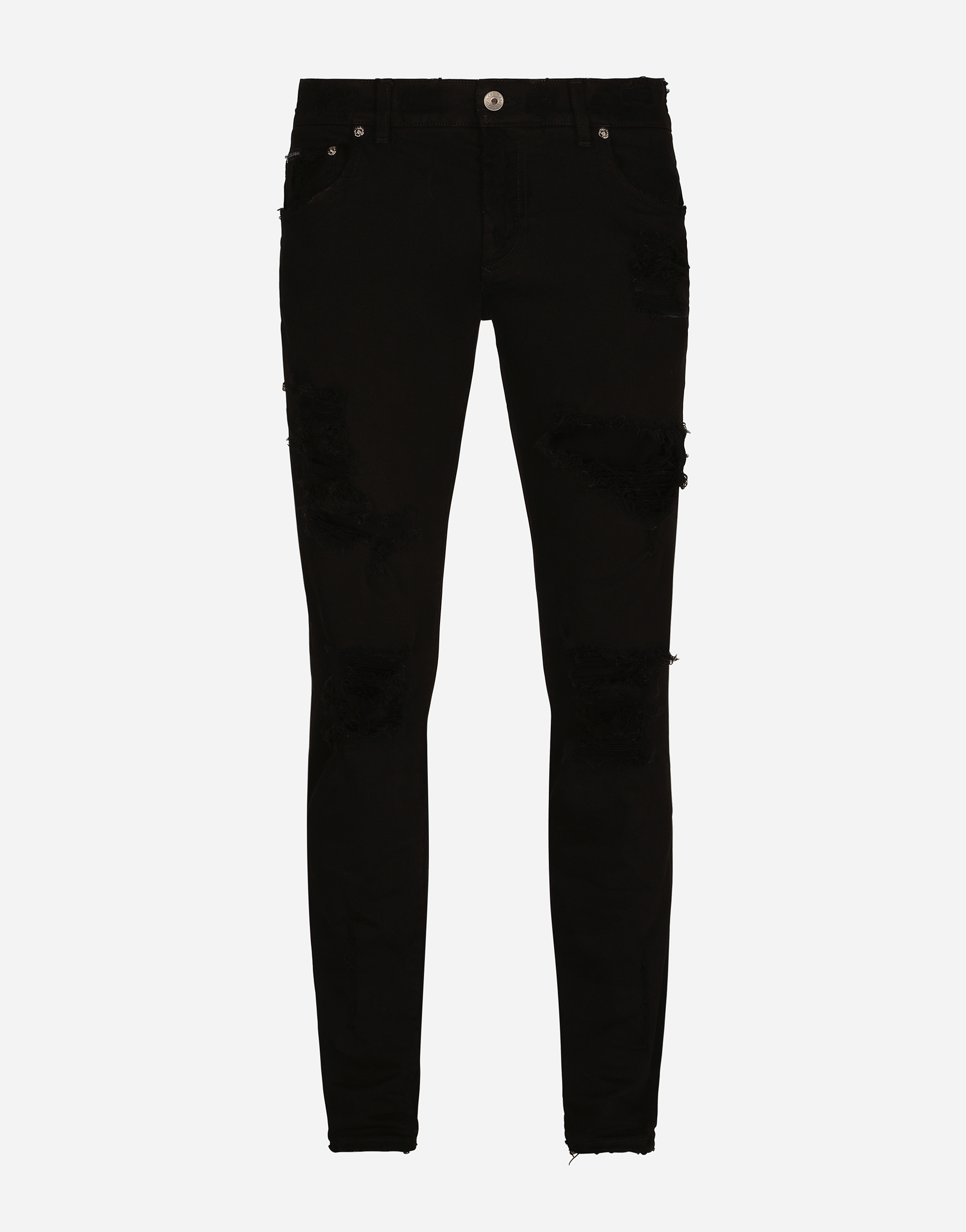 Black skinny stretch jeans with rips in Multicolor