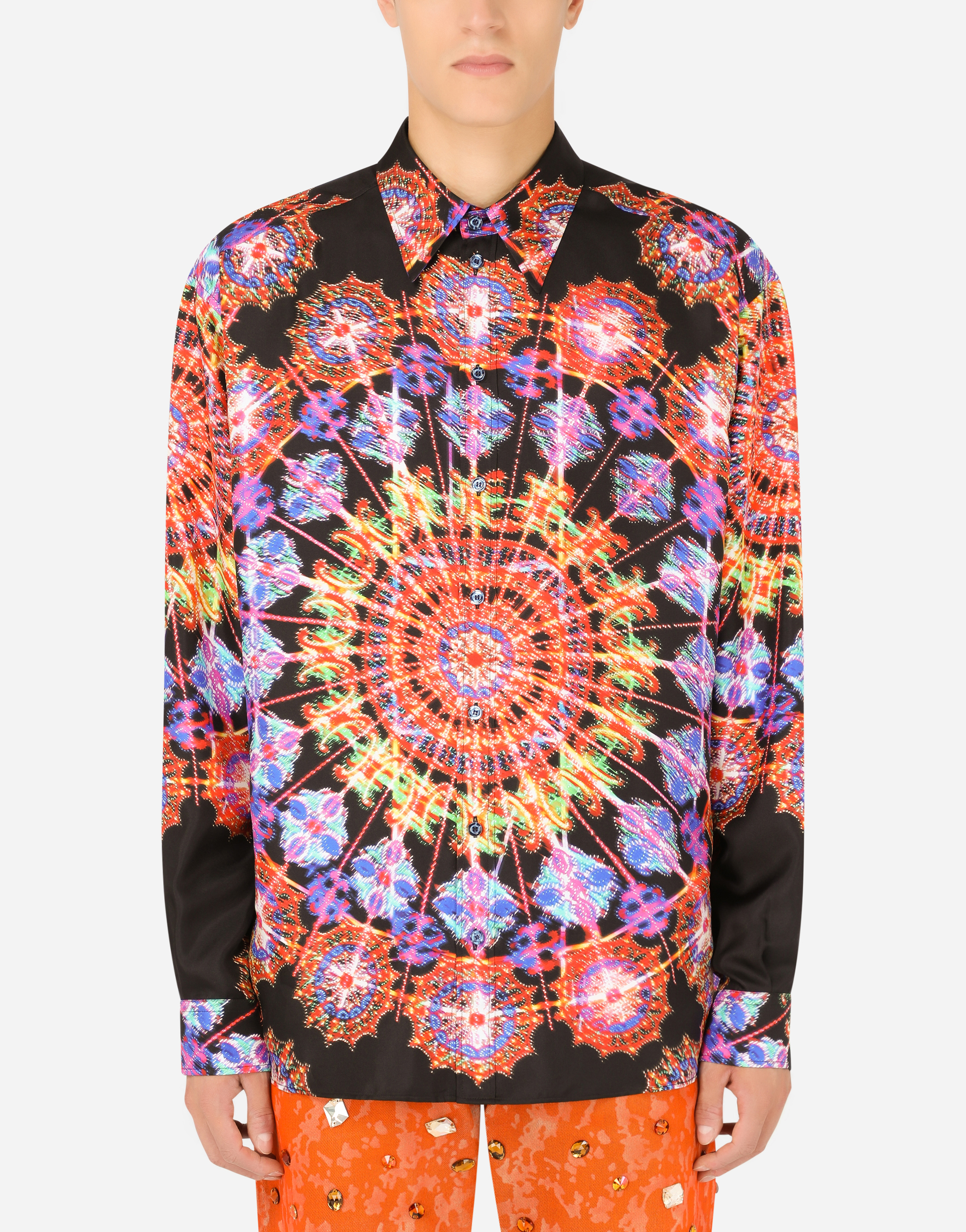 Illumination-print silk Mazzini-fit shirt in Multicolor