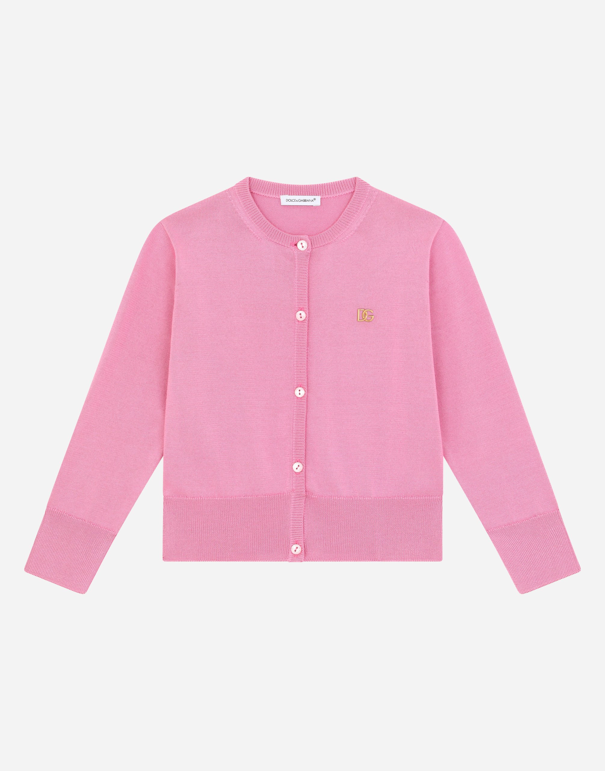 Silk cardigan with DG logo embroidery in Pink