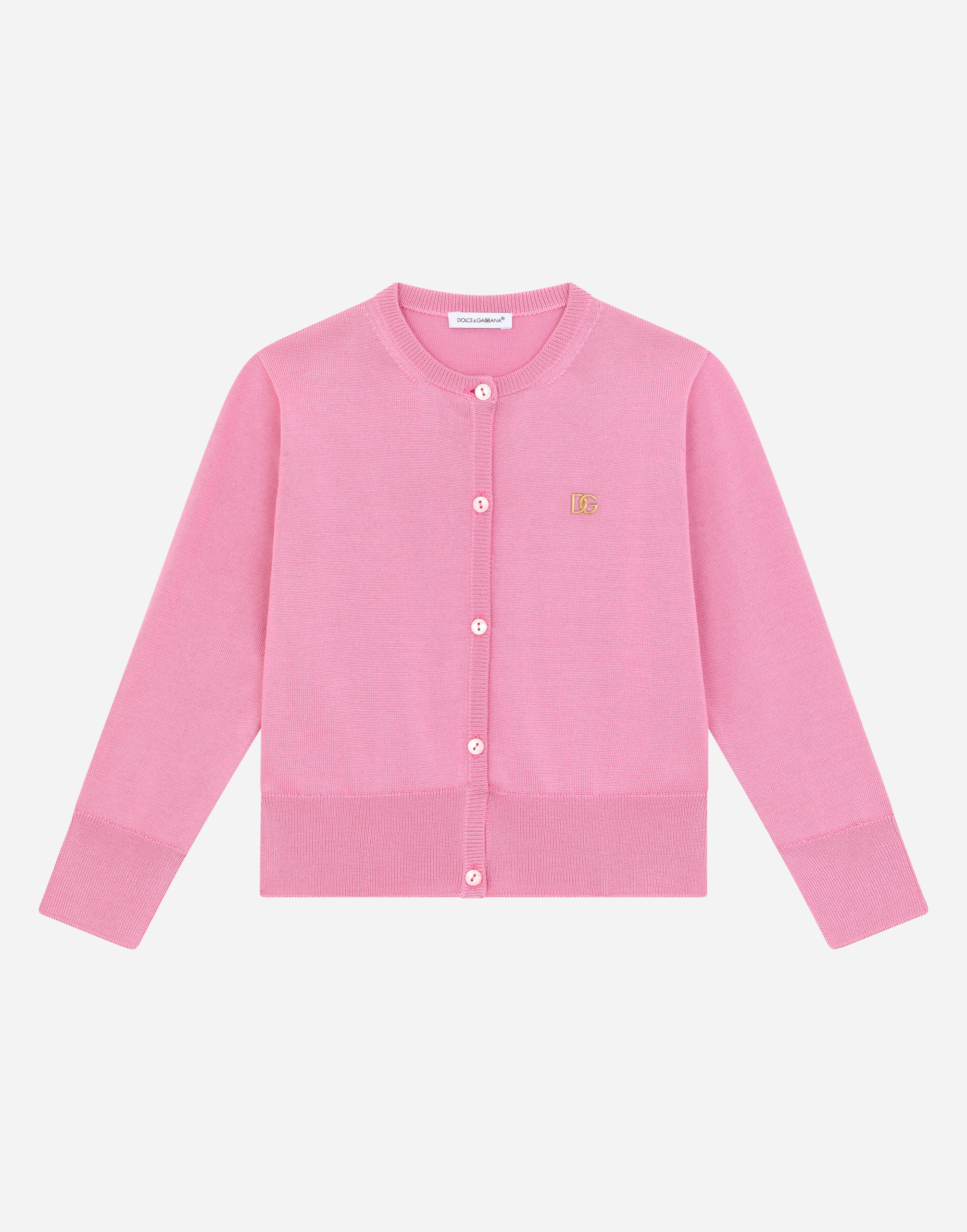 Silk cardigan with DG logo embroidery in Pink