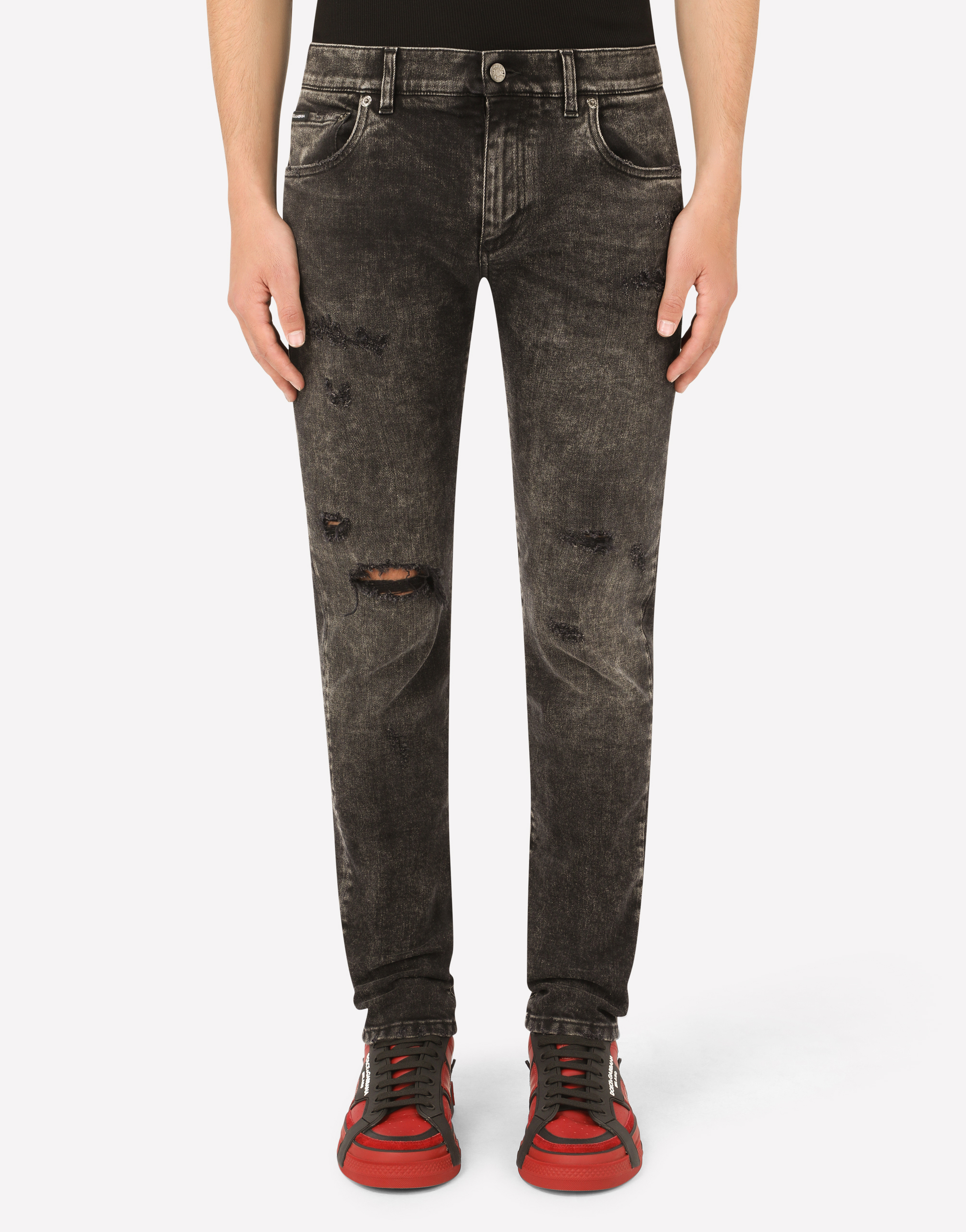 Gray wash skinny stretch jeans in Multicolor