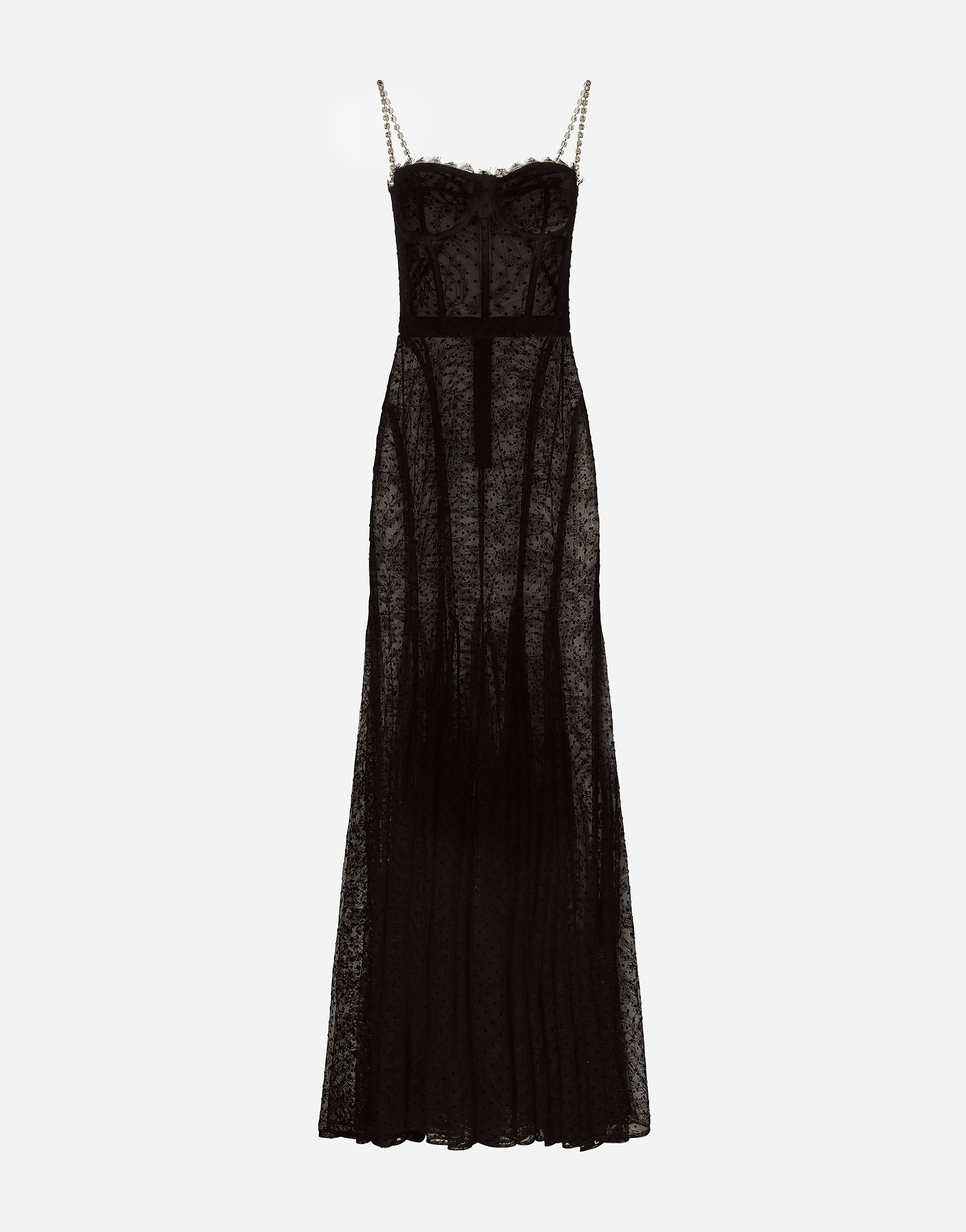 Dolce & Gabbana Tulle Flocked Maxi Dress In Black
