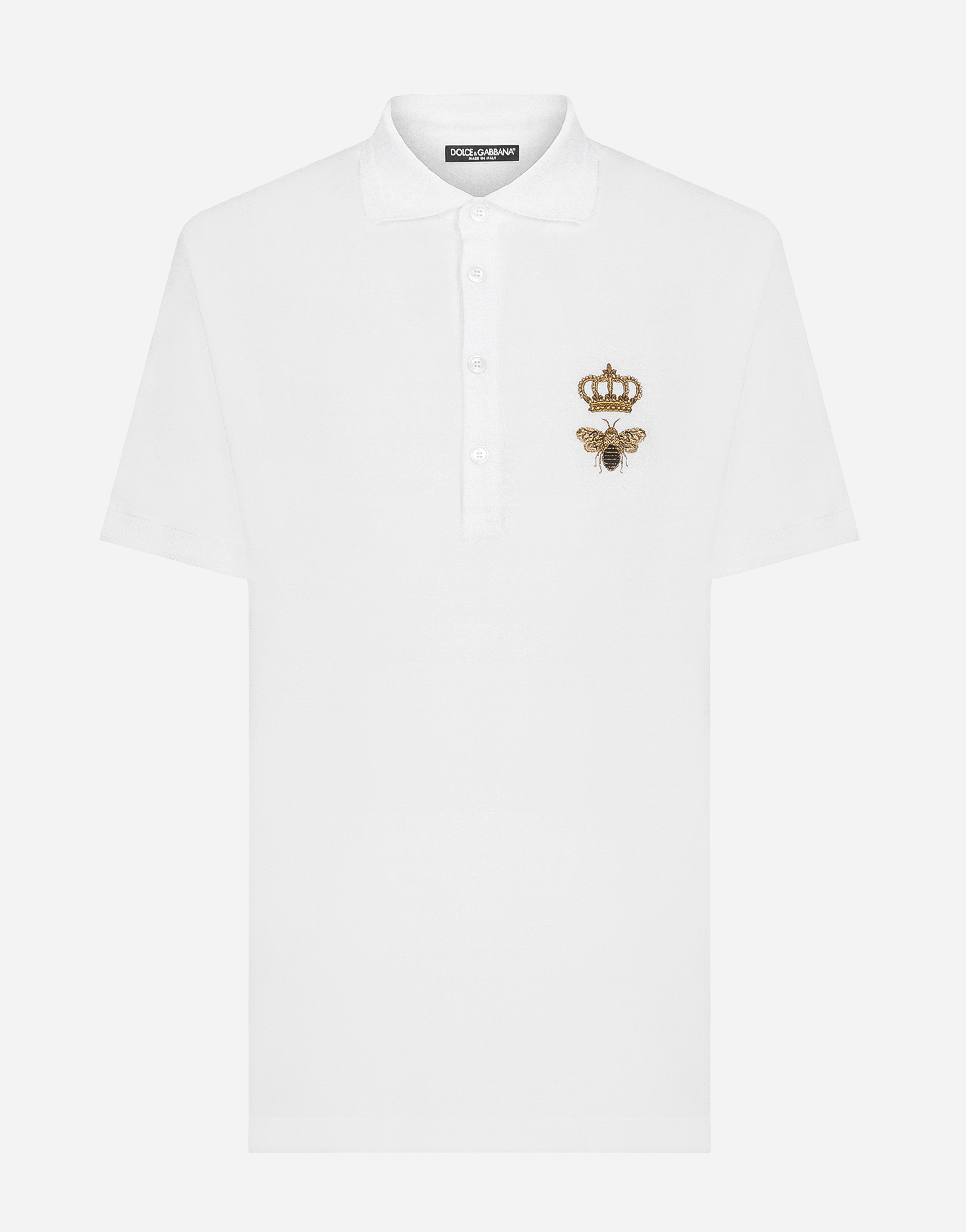 Cotton piqué polo-shirt with embroidery  in White