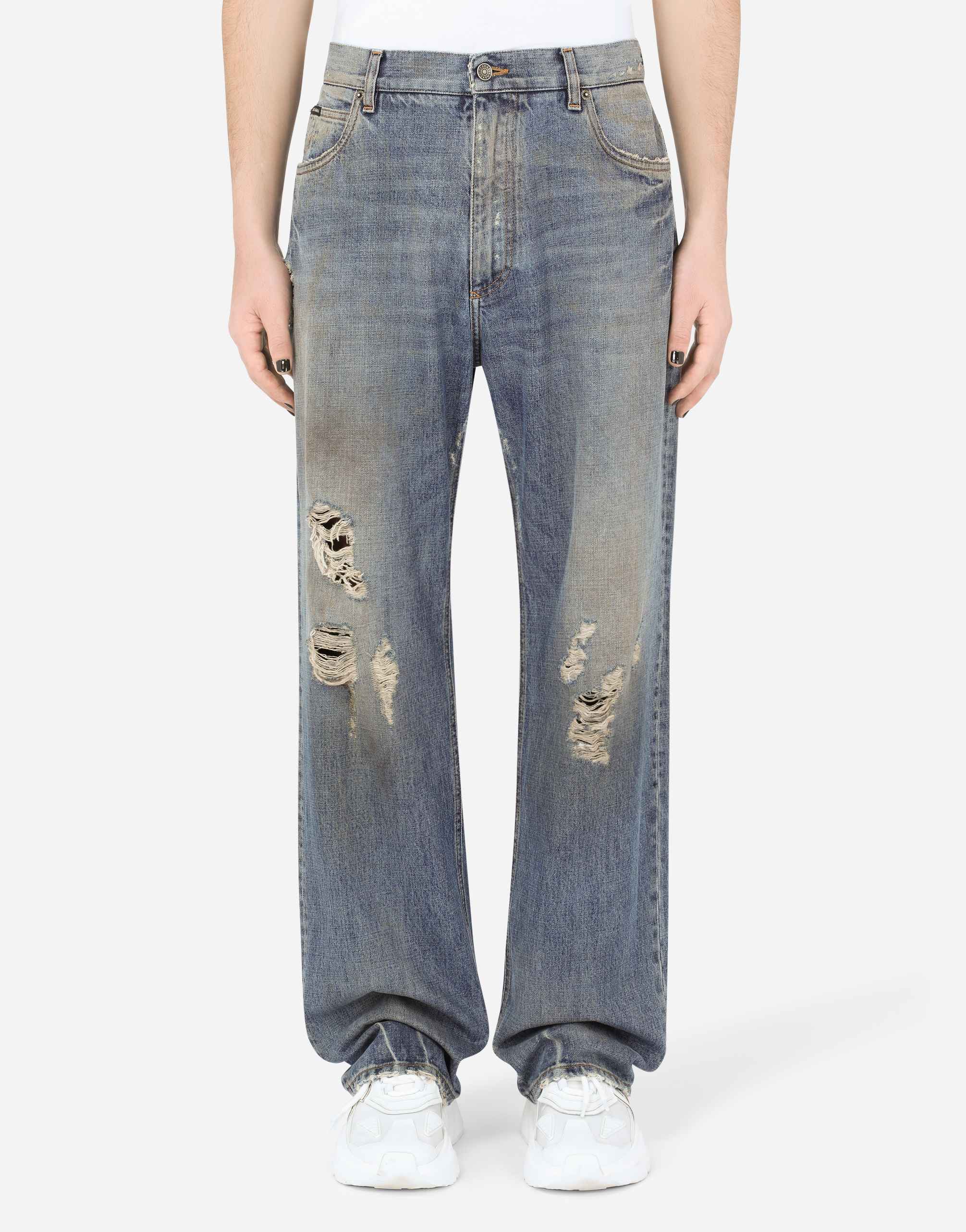 Washed oversize jeans with rips in Multicolor