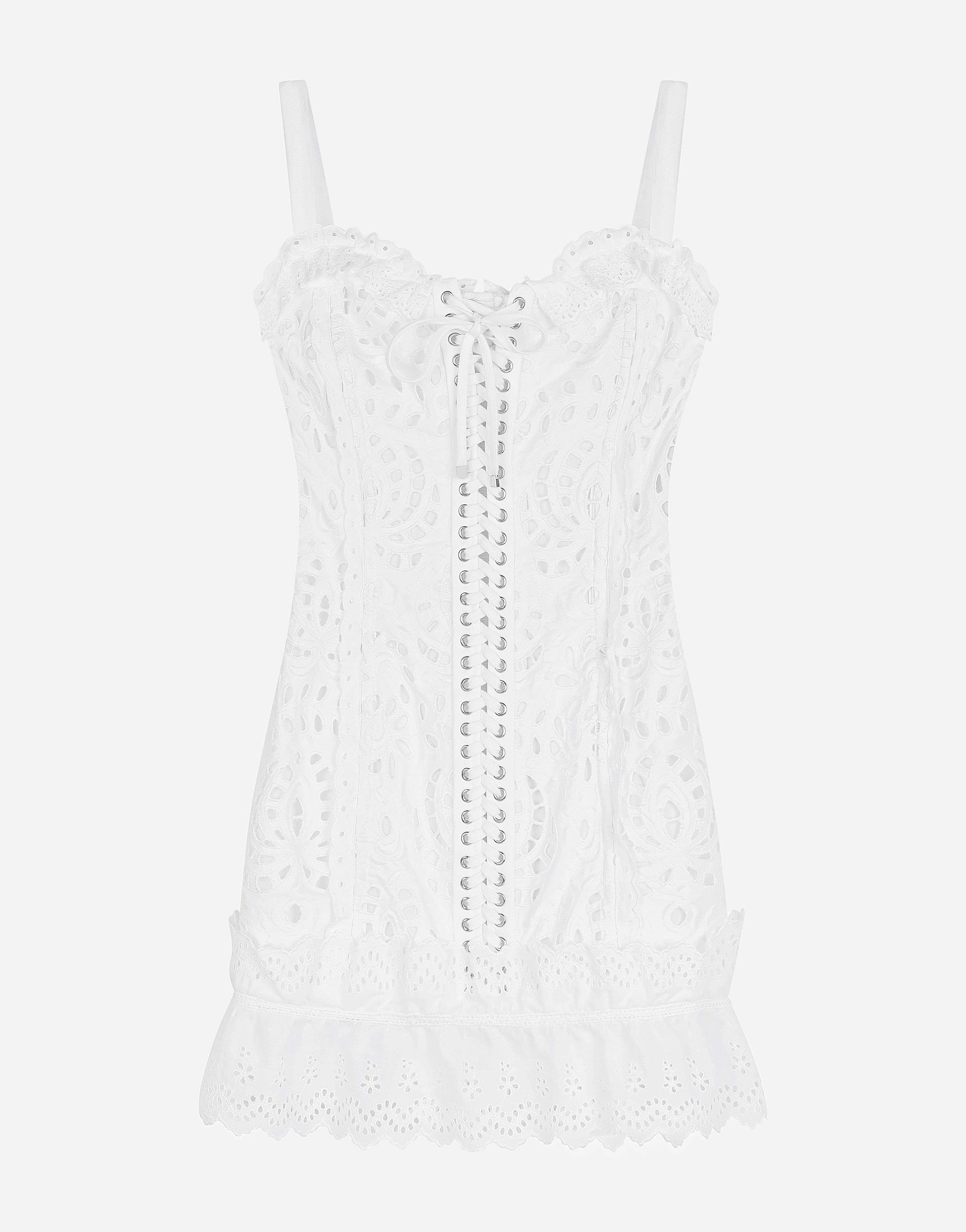 Short dress with openwork embellishment in White