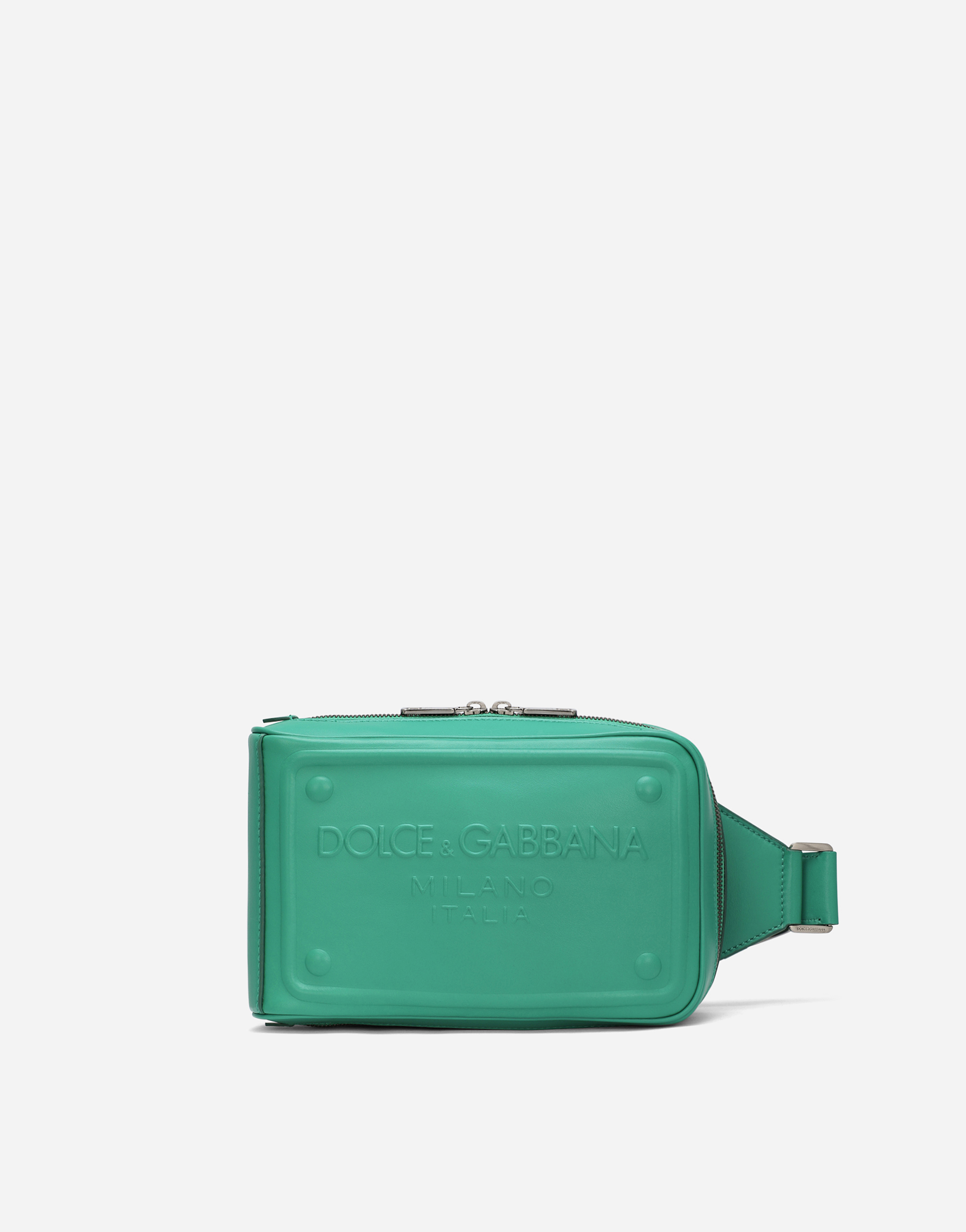 Calfskin belt bag with raised logo in Green