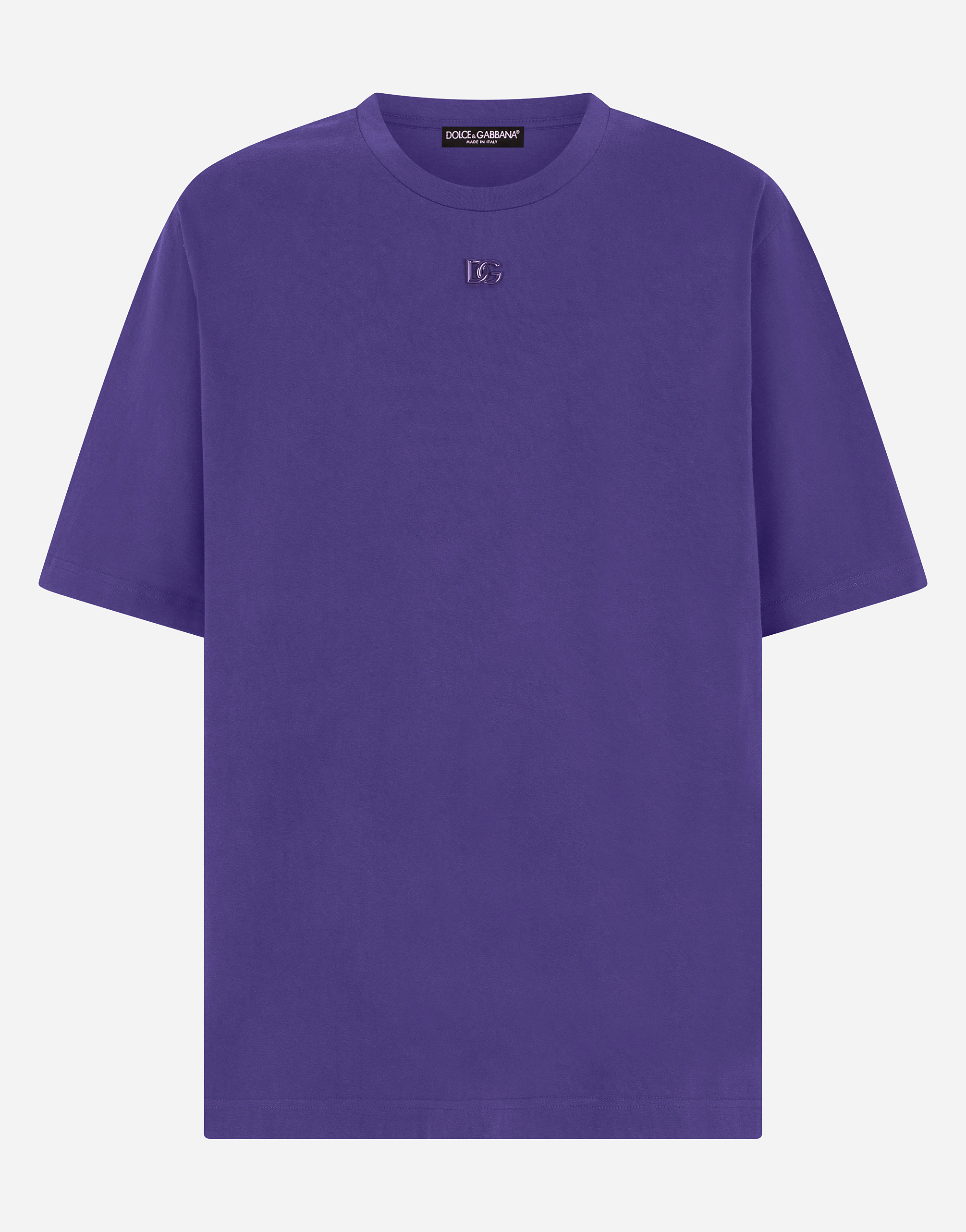 Cotton jersey T-shirt with metallic DG logo in Purple