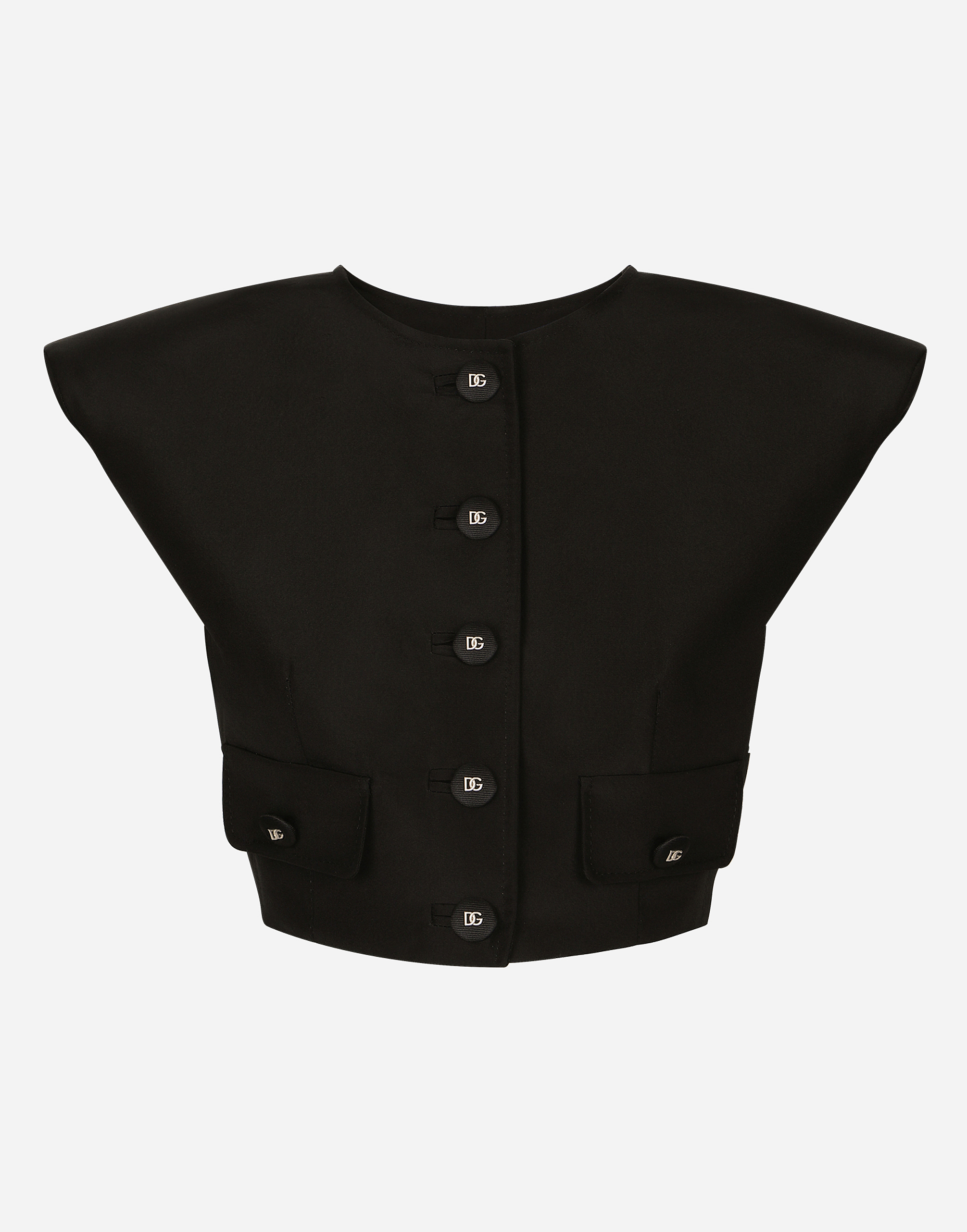 Cropped sleeveless faille jacket in Black