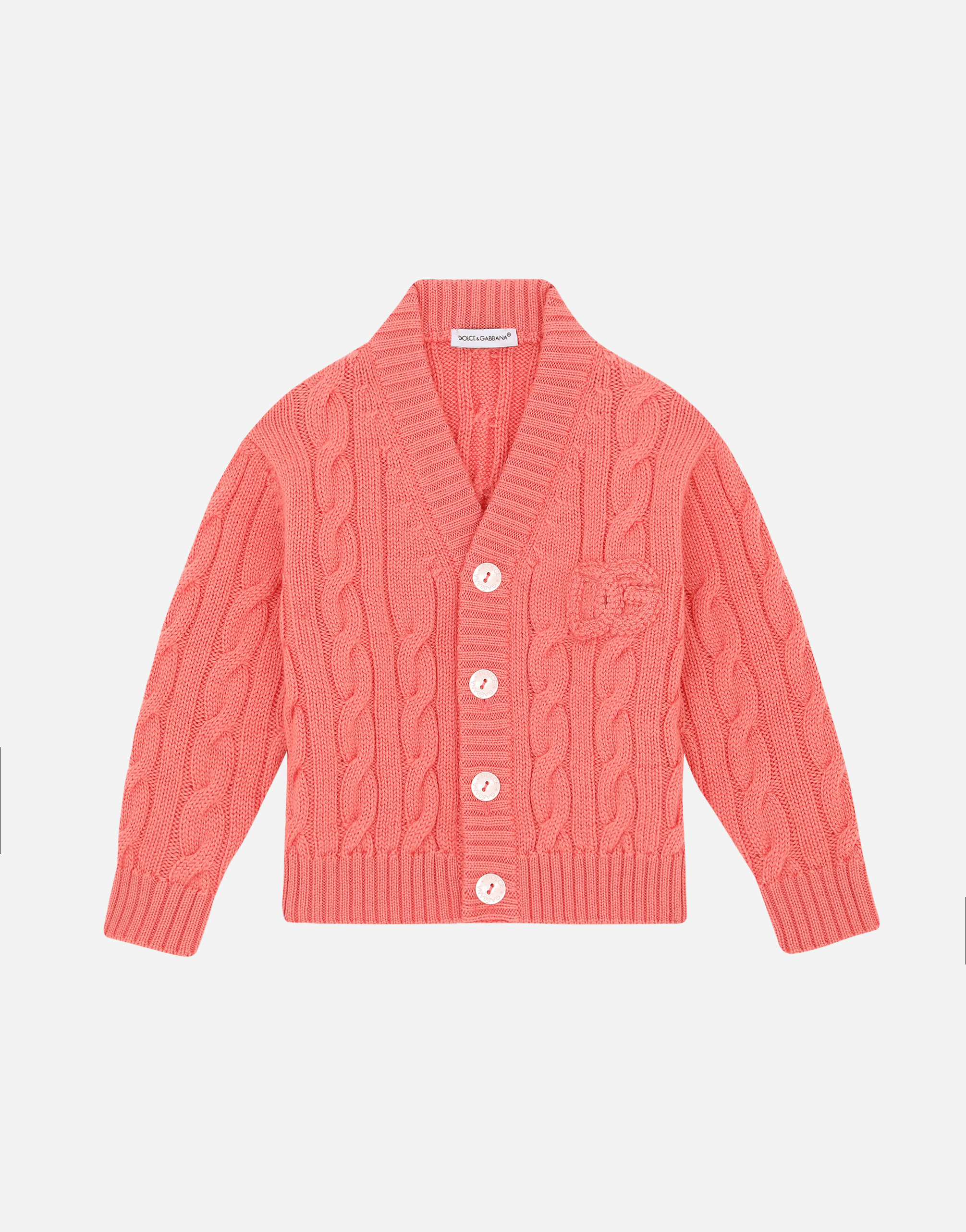 Cable-knit cardigan with DG logo patch in Pink