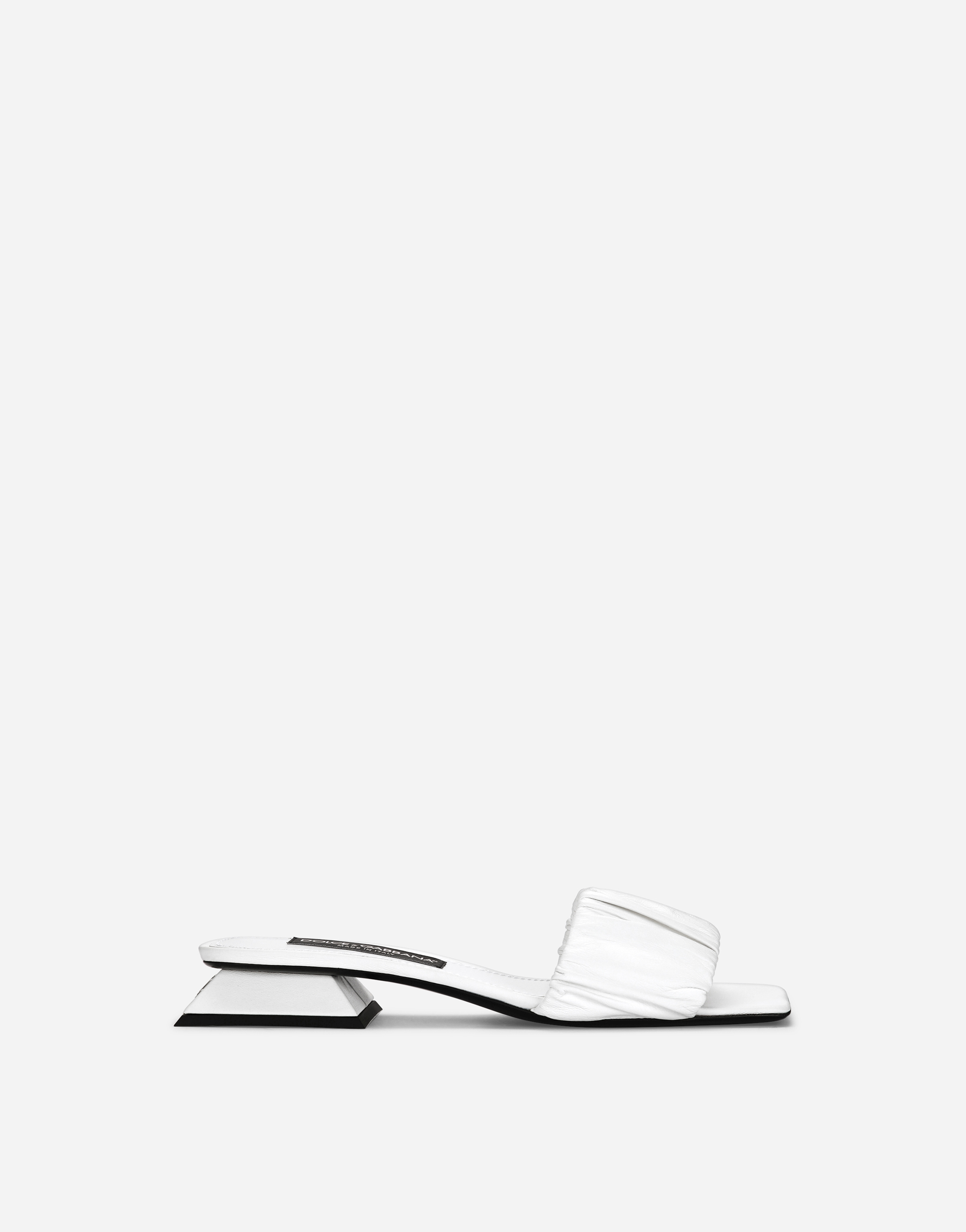 Gathered nappa leather slides in White
